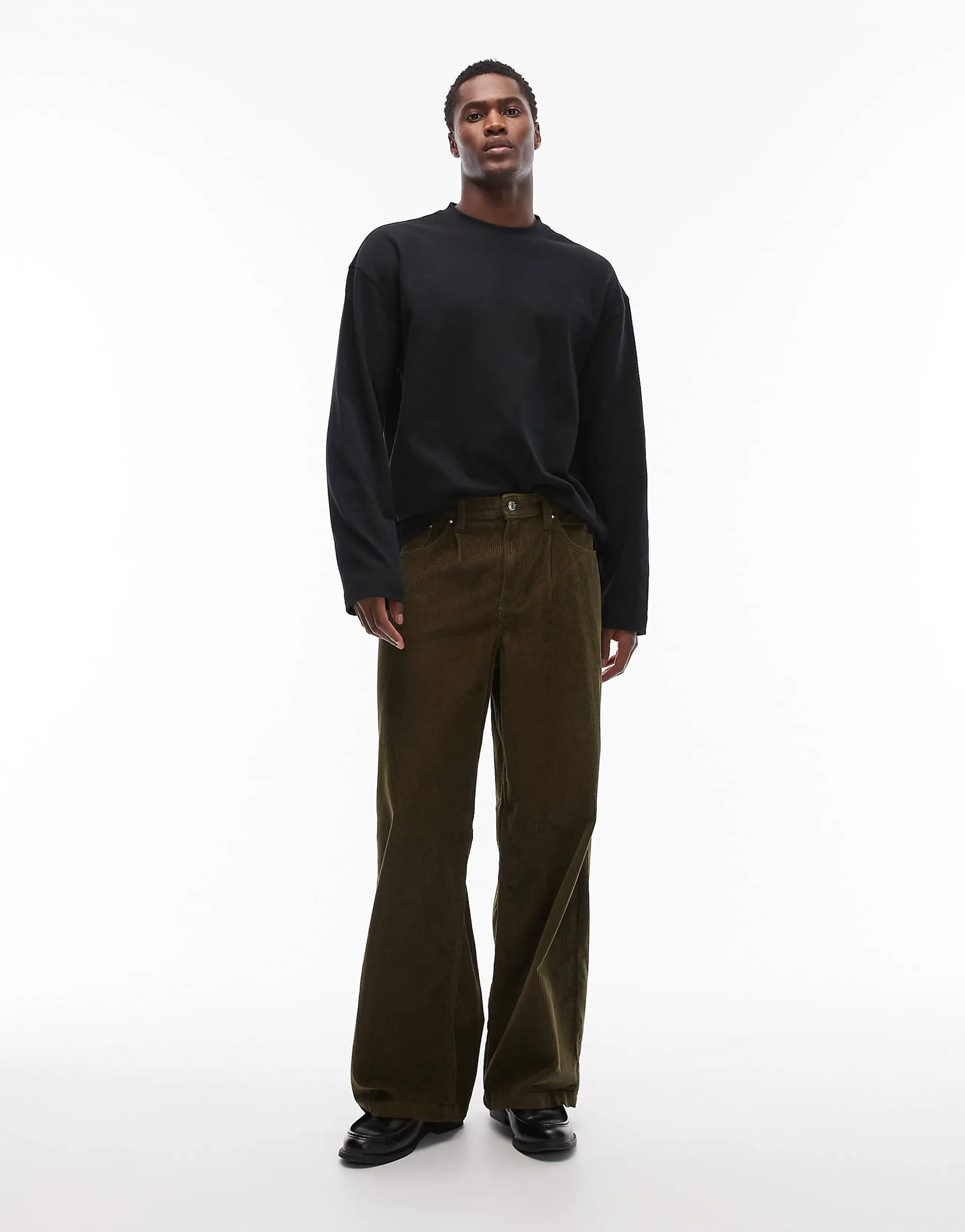 ASOS DESIGN loose pants in khaki corduroy