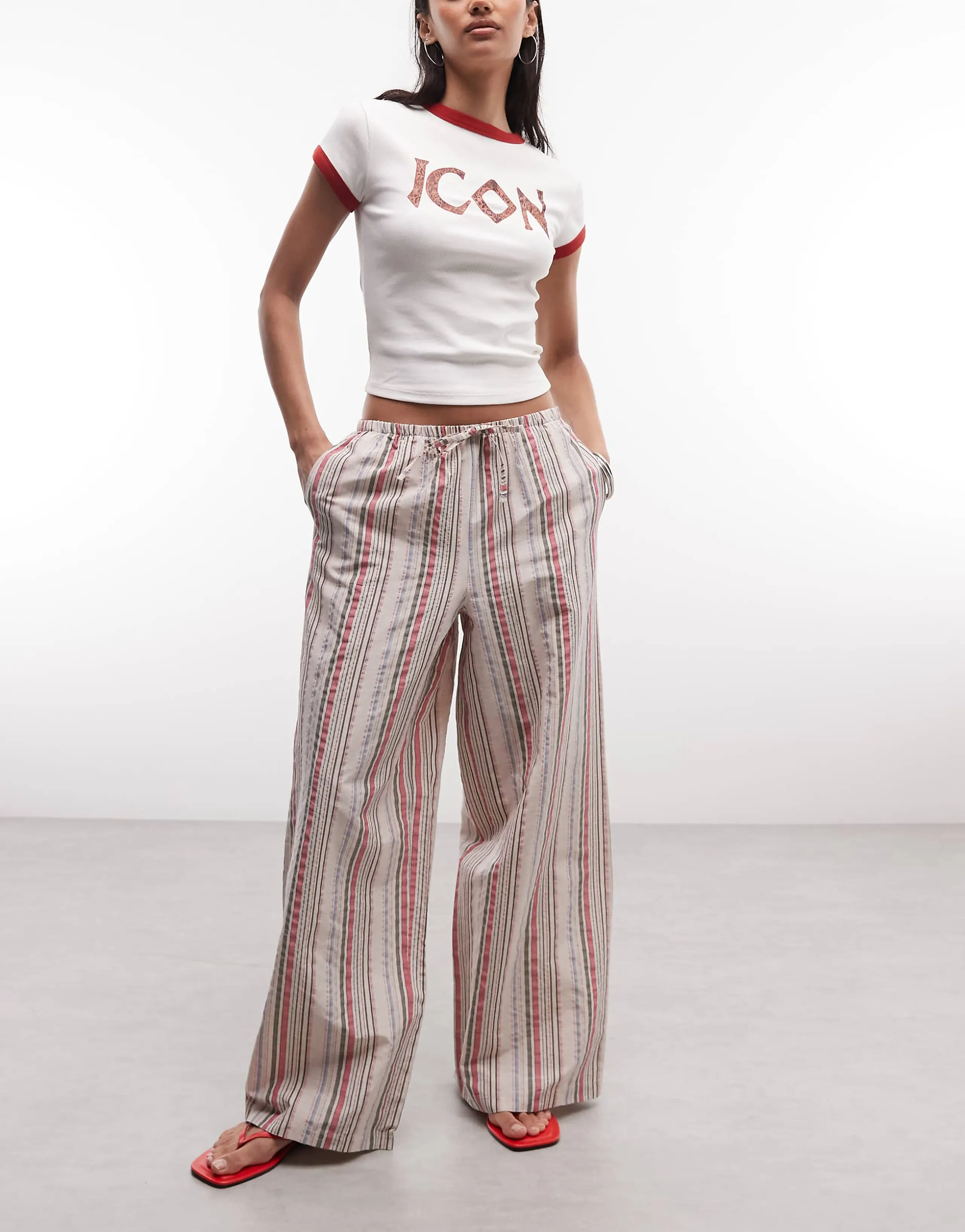 Reclaimed Vintage relaxed pants in pink green stripe