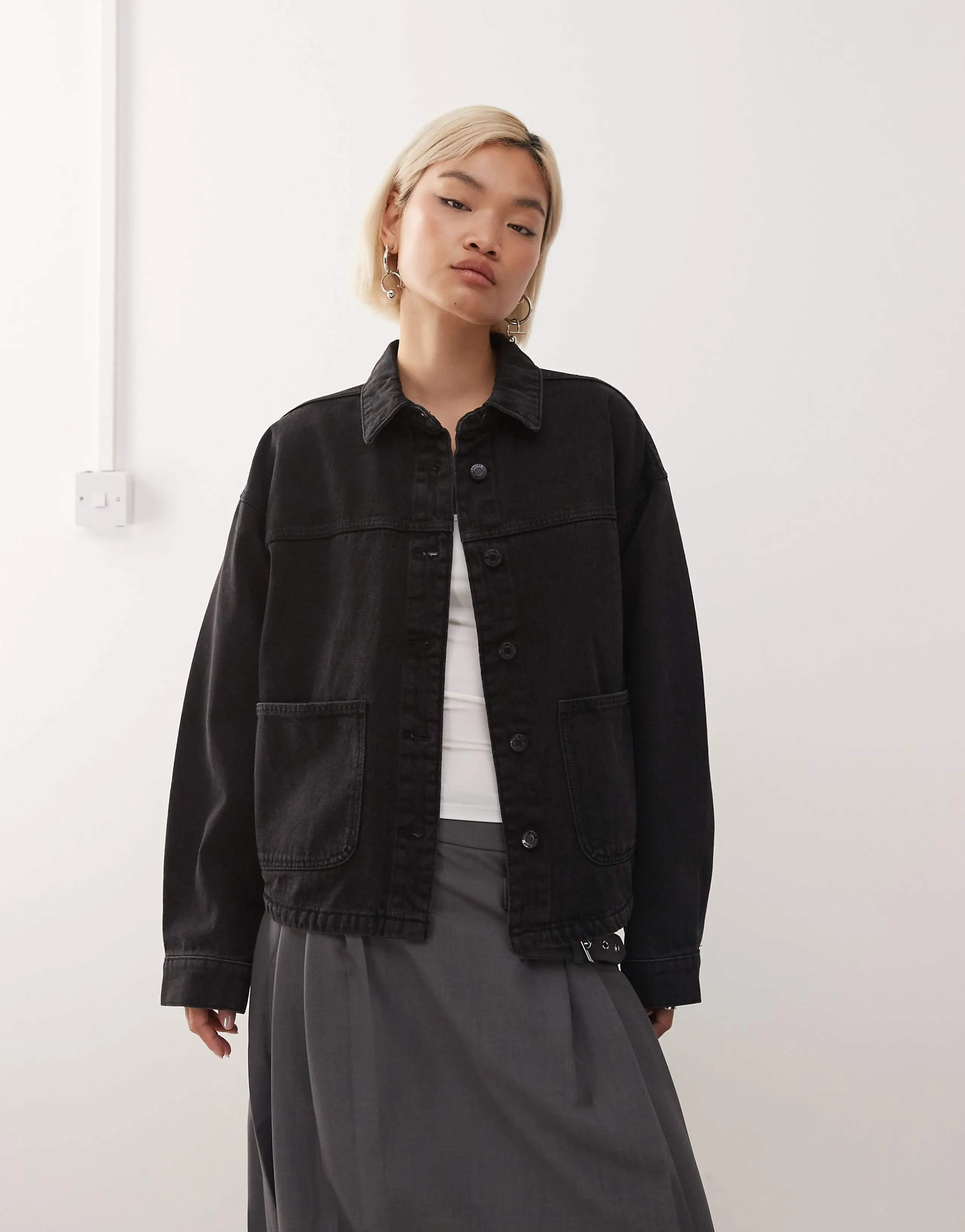 Noisy May boxy fit denim jacket in black denim