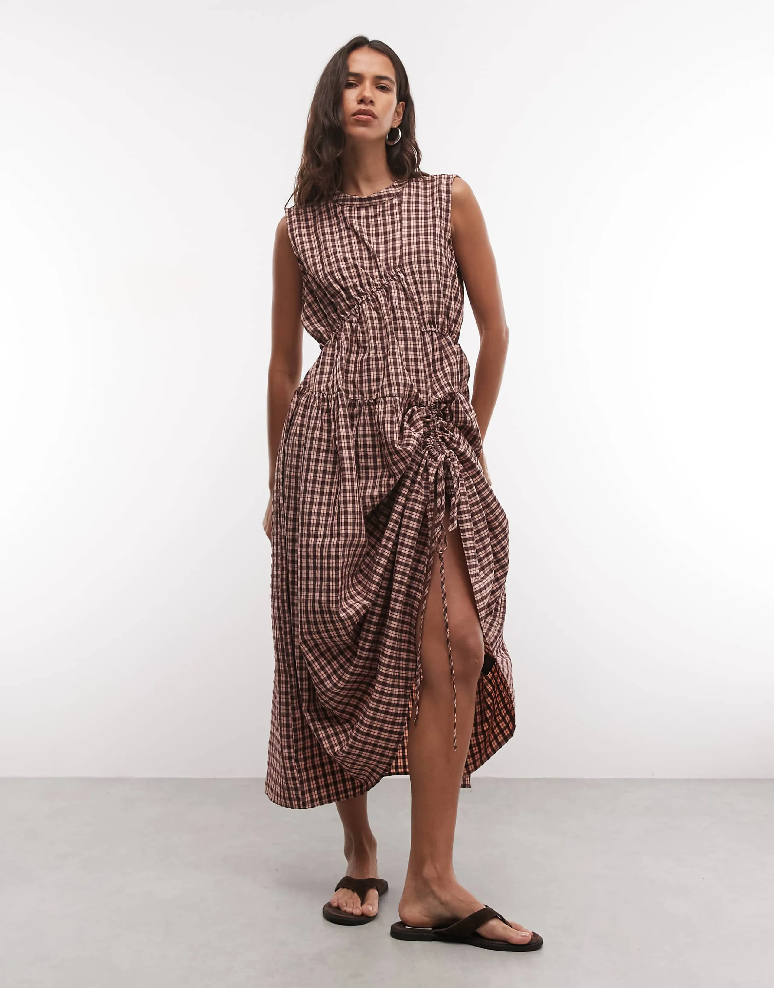 COLLUSION channel detail maxi dress in burgundy and pink plaid