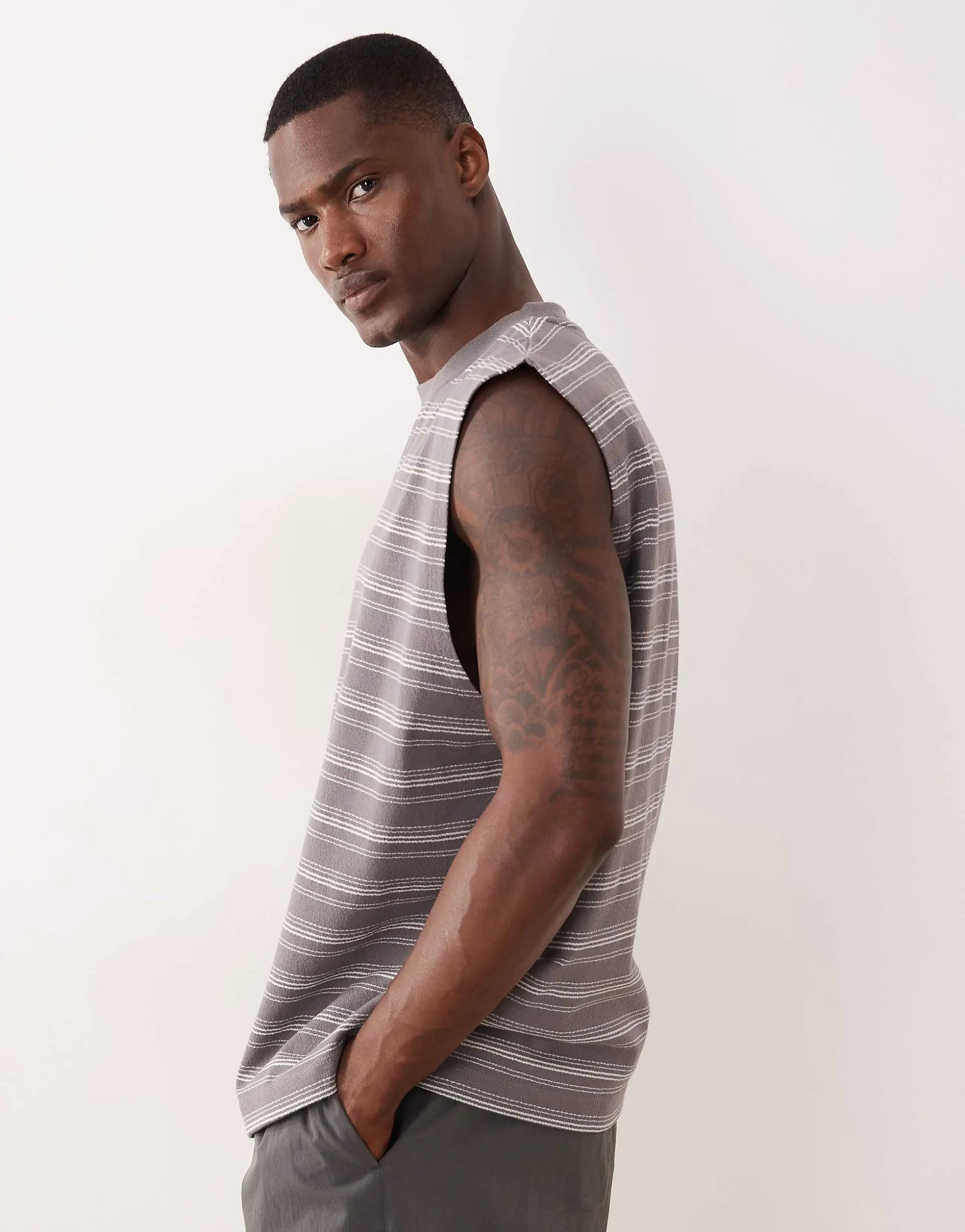 ASOS DESIGN heavyweight oversized tank in textured gray stripes