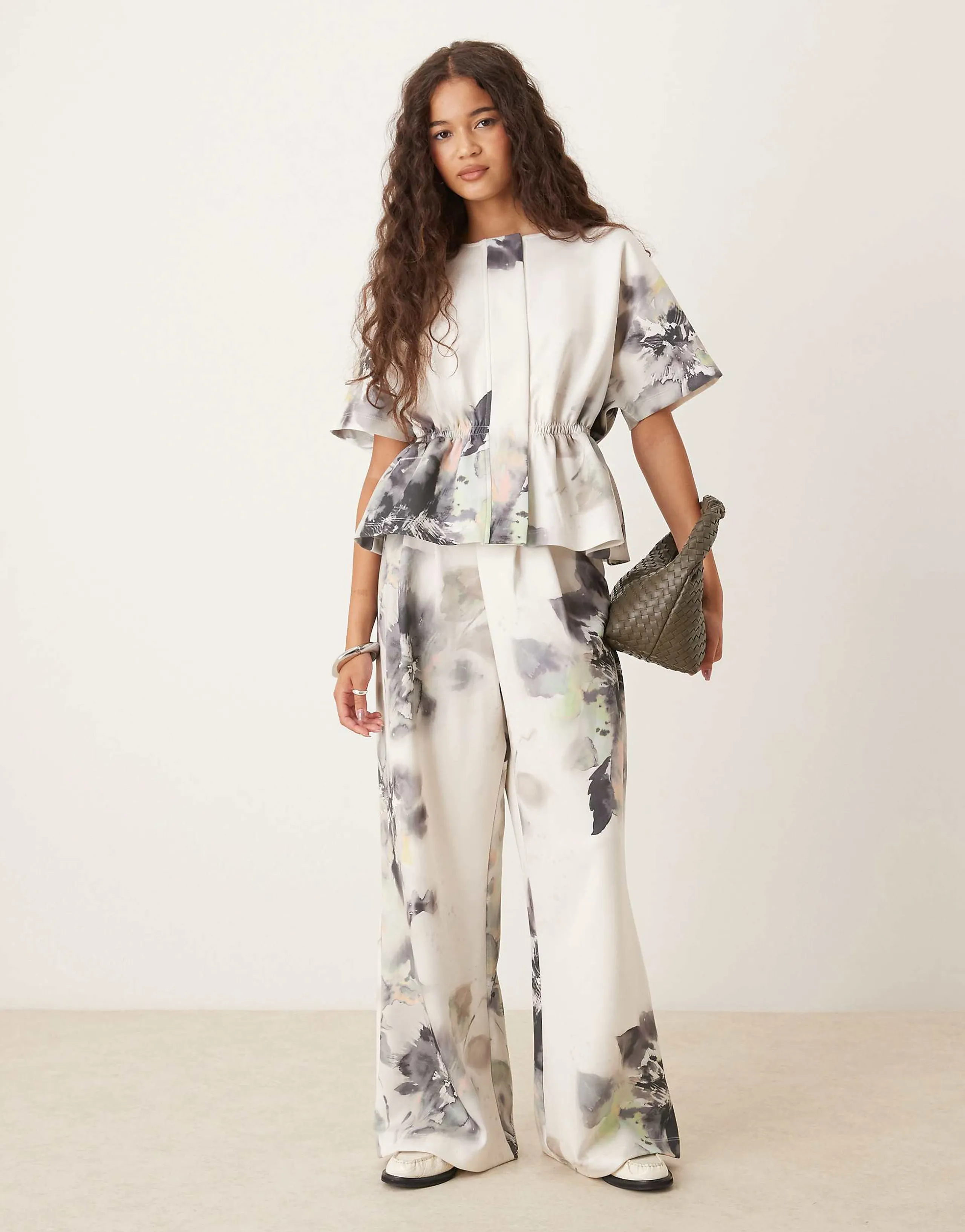 ASOS DESIGN wide leg sweatpants in scuba-style fabric with all over floral design - part of a set