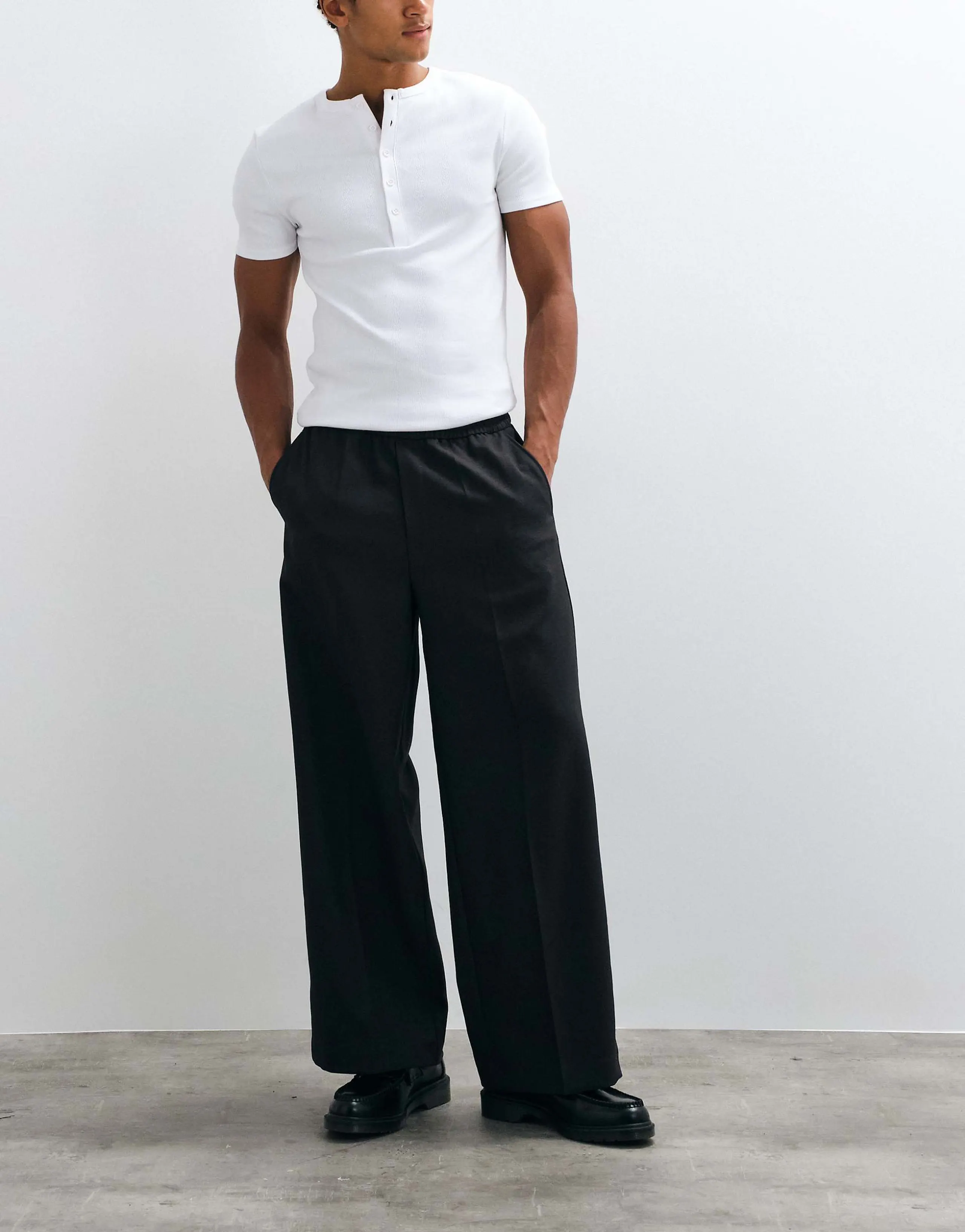 Weekday pull on wide leg tailored pants in black