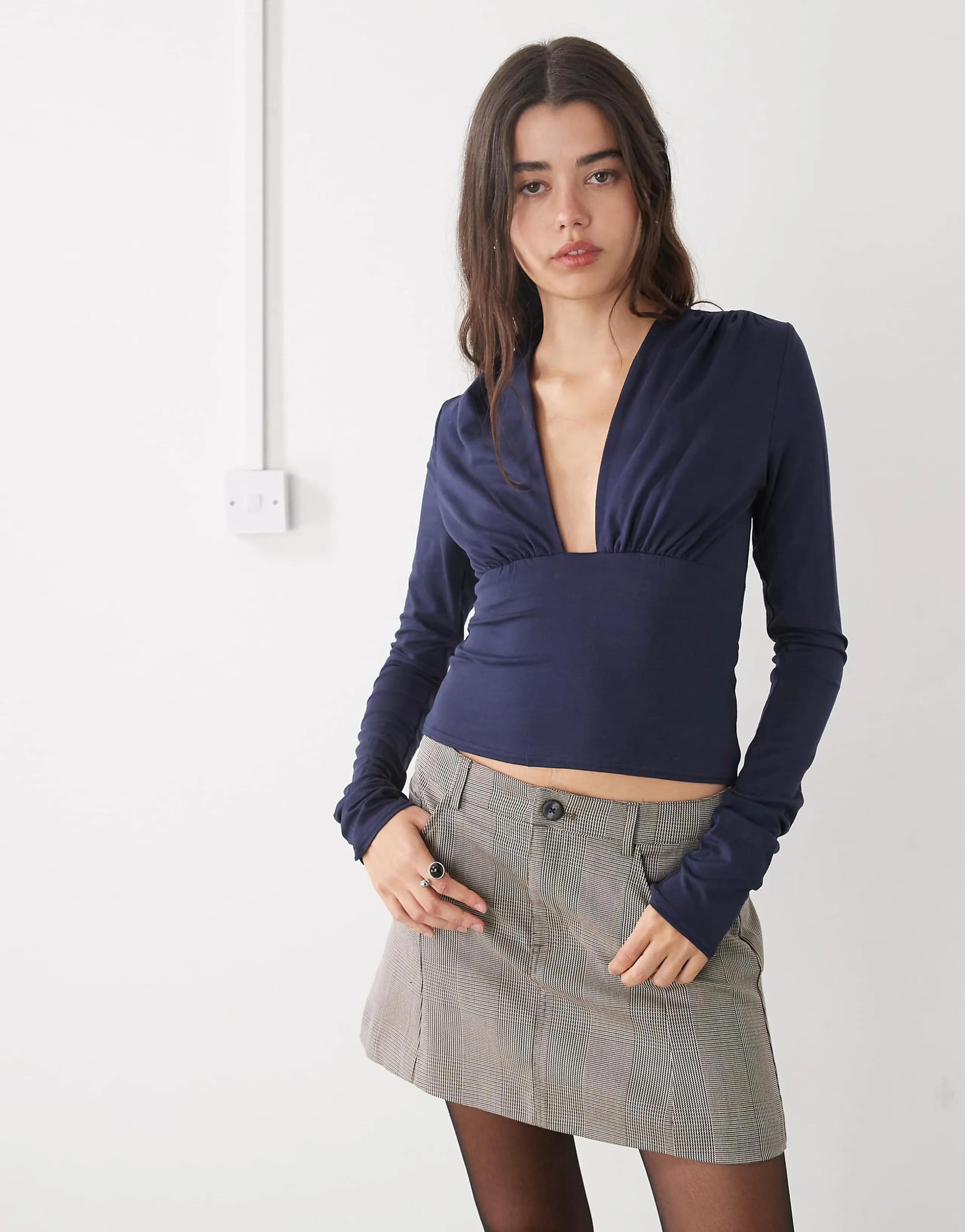 Noisy May mini skirt in beige heritage plaid