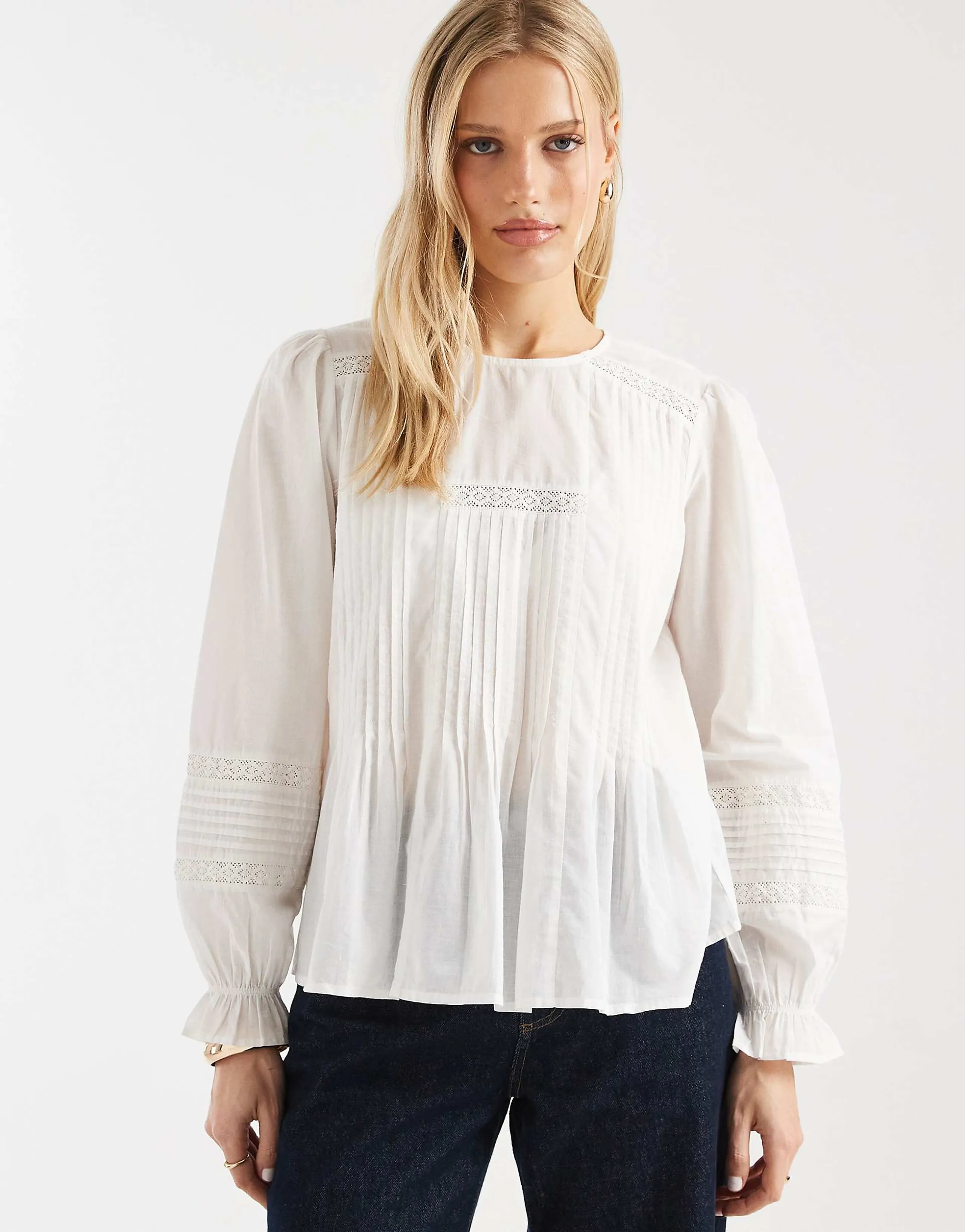 ONLY boho detailing shirt with front pleats in white