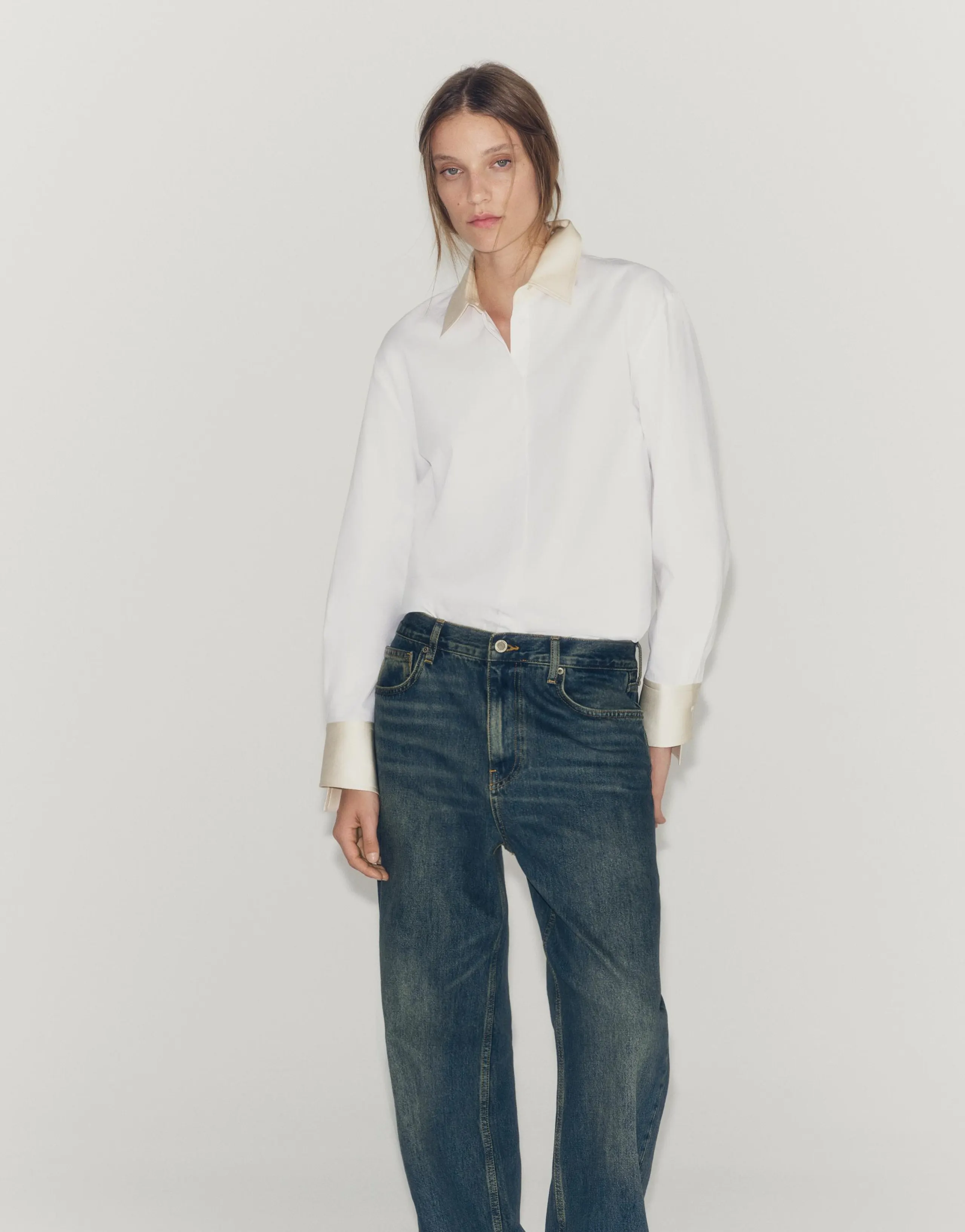 ZW COLLECTION COMBINED POPLIN SHIRT