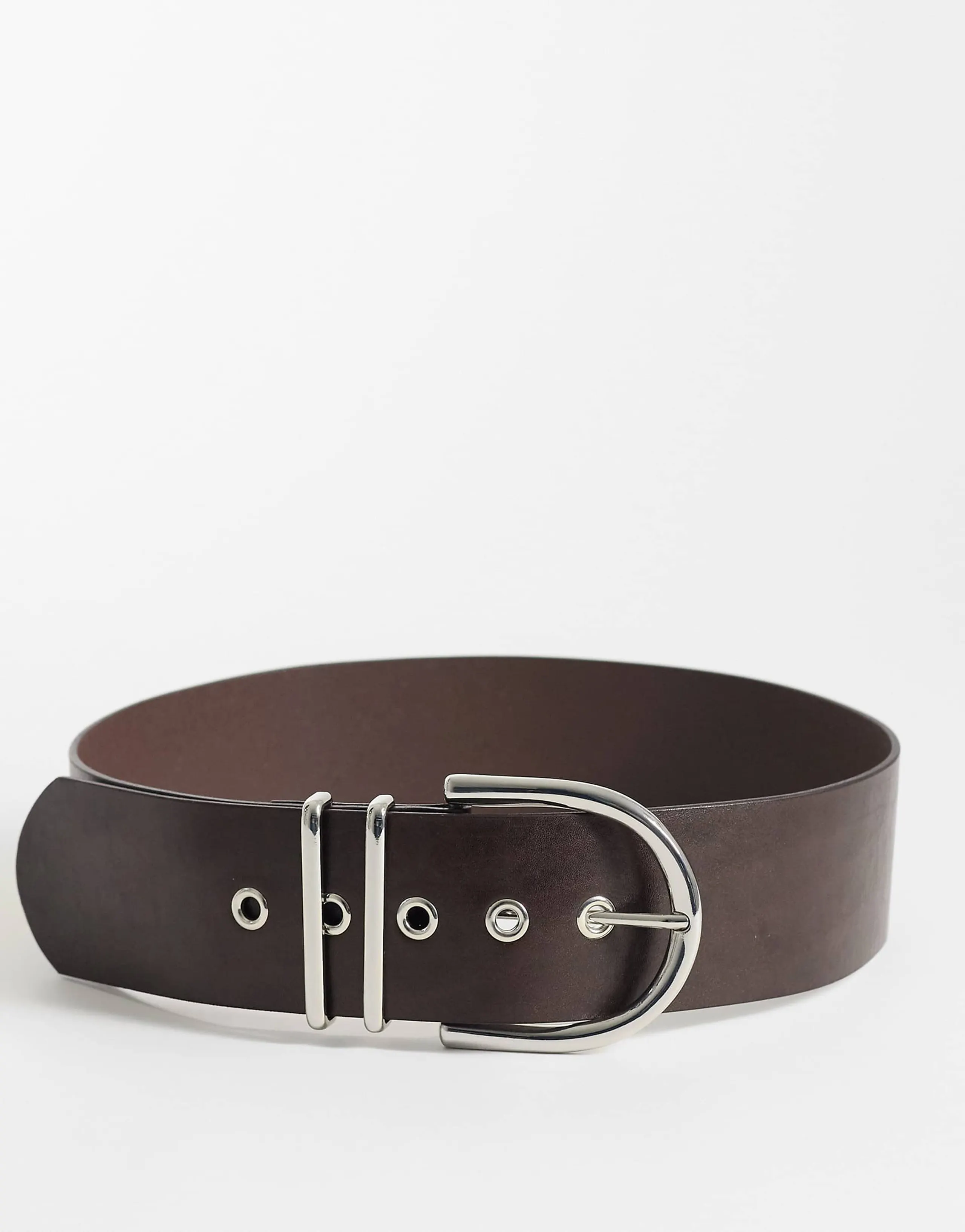 Mango 100% leather belt with silver-tone buckle in brown