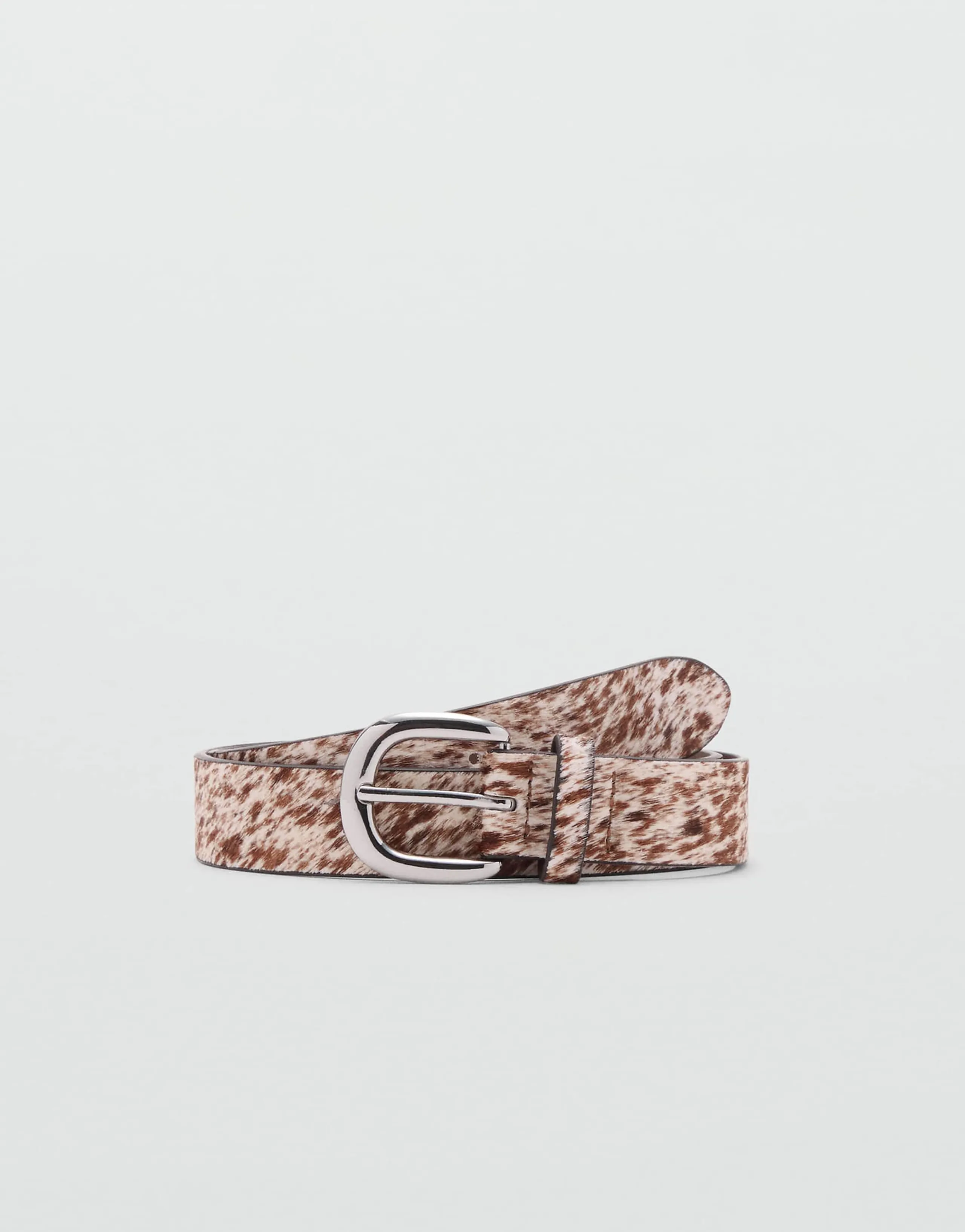 Mango hair on real leather animal print belt in brown