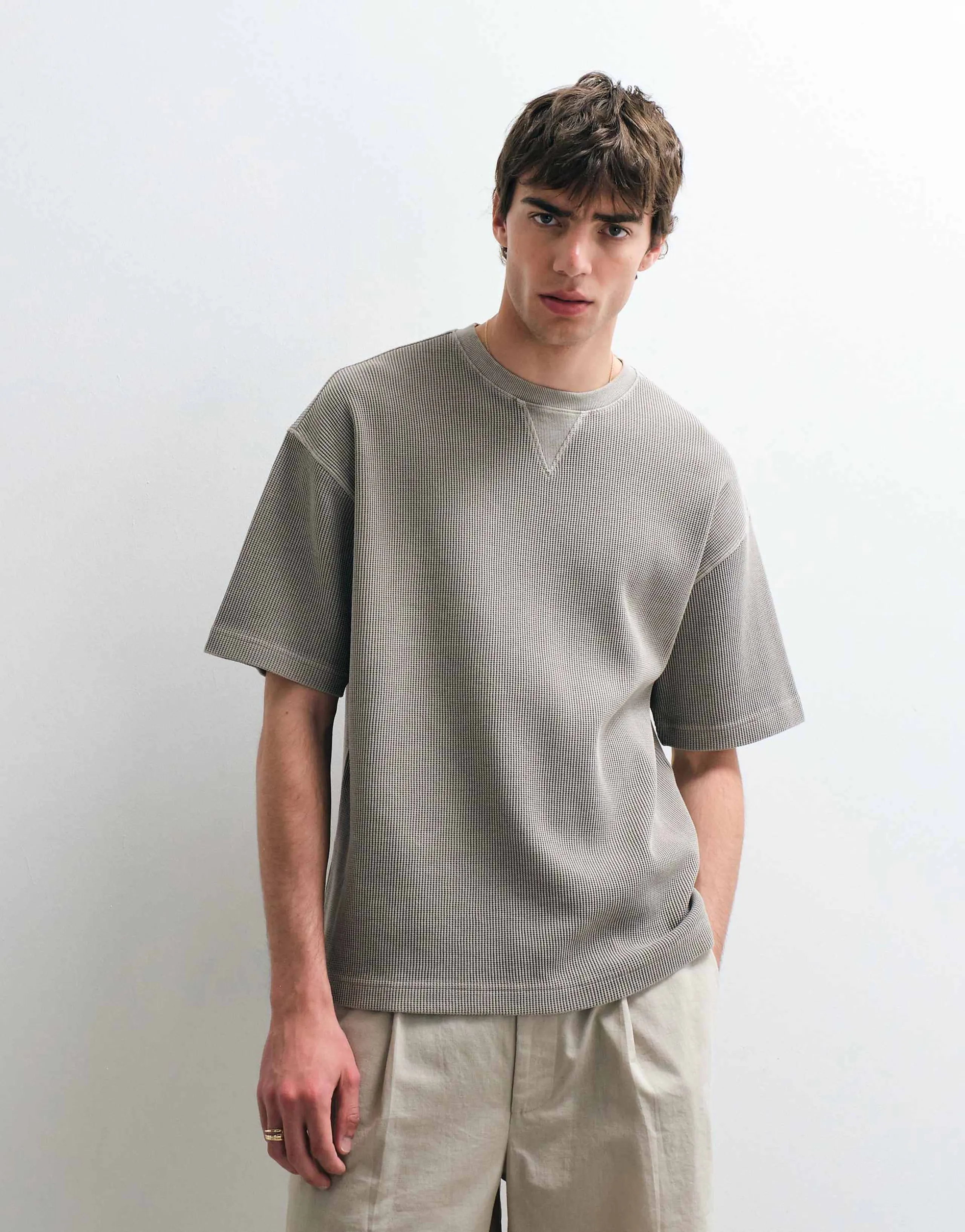 ASOS COLLECTIVE heavyweight oversized waffle T-shirt in washed gray