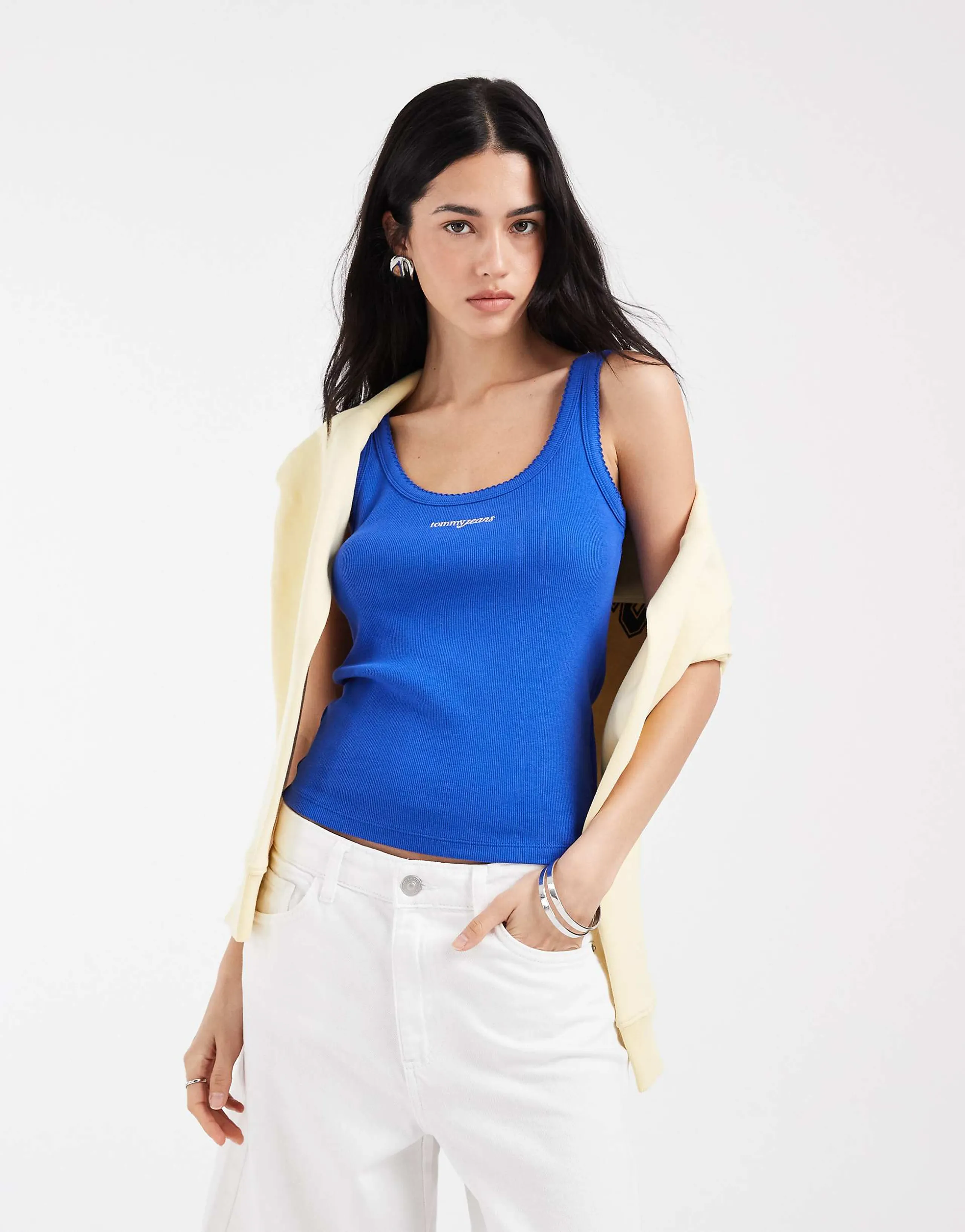 Tommy Jeans slim fit ribbed tank top in blue