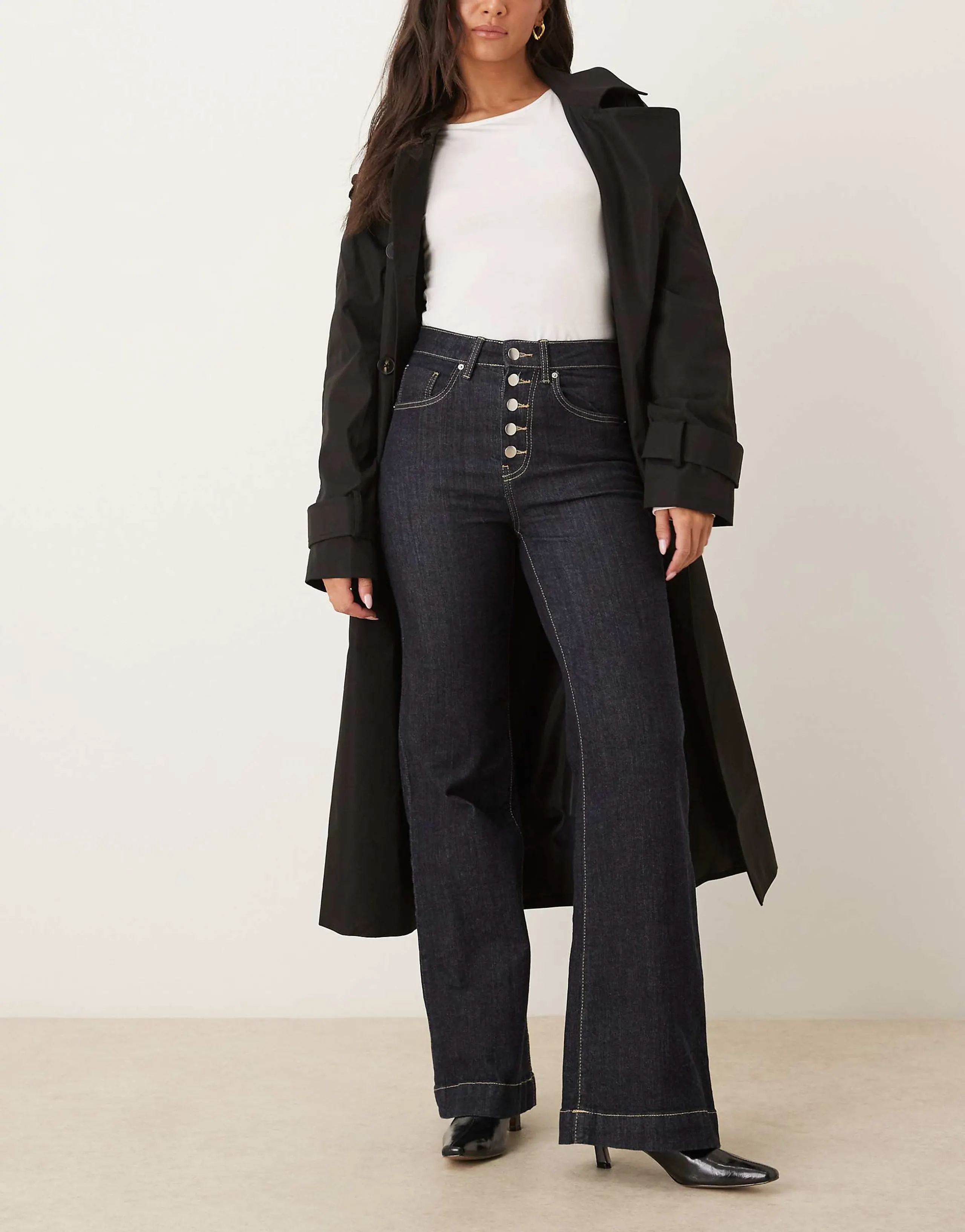 Gina Tricot tailored flared jeans in dark wash indigo blue