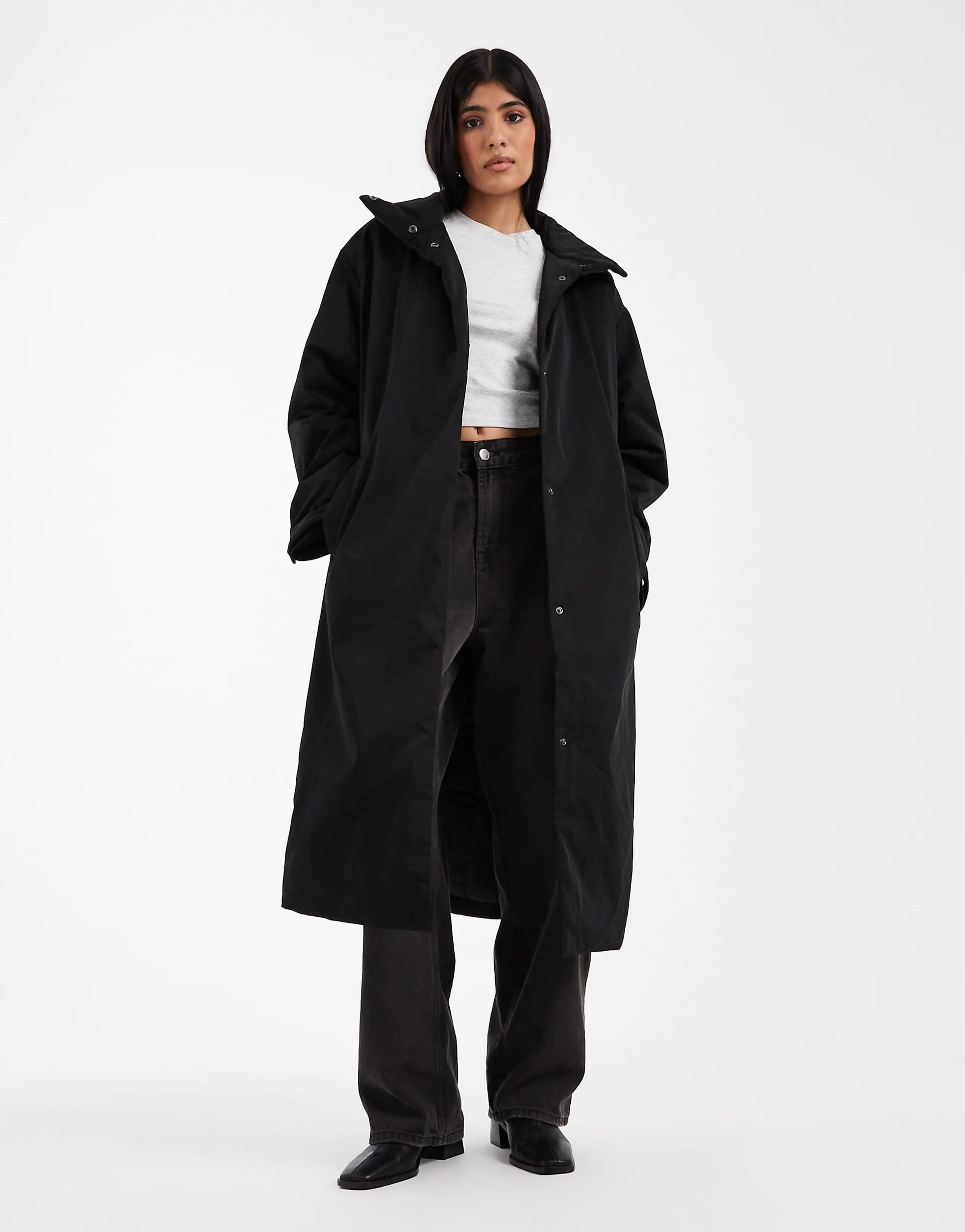 ASOS DESIGN clean longline padded jacket in black
