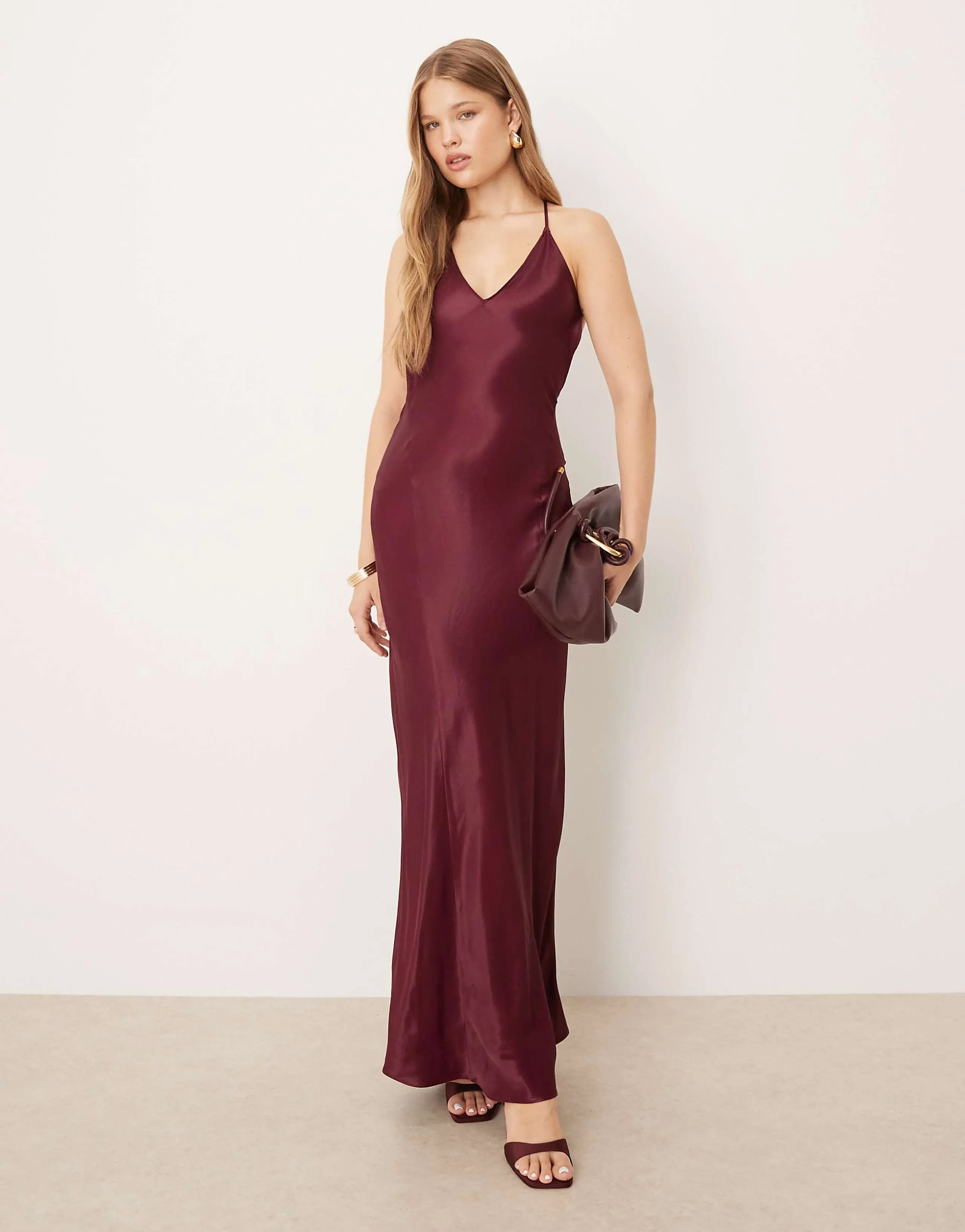 ASOS DESIGN satin seam detail maxi dress in plum