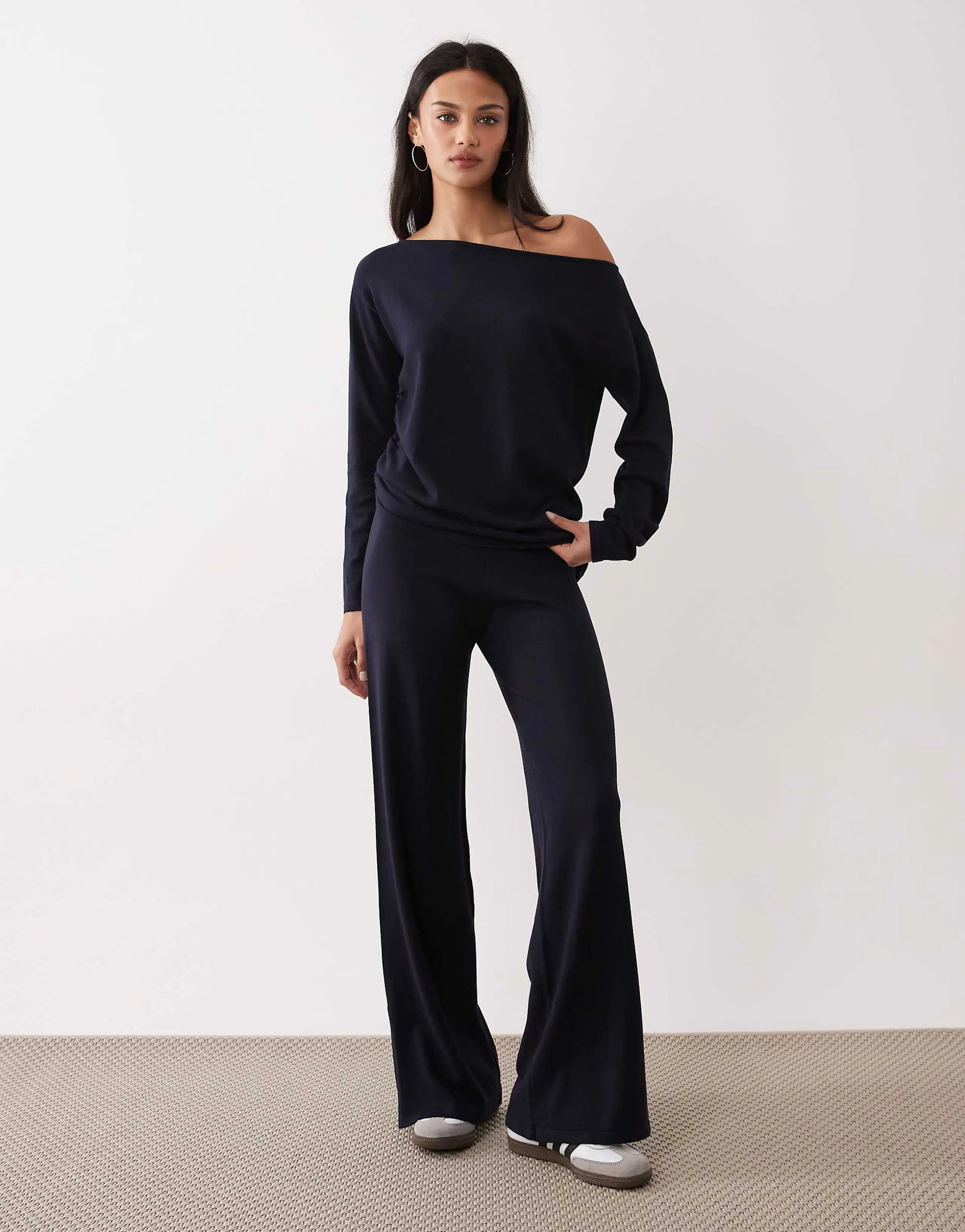 Mango Centollo knit straight pants in navy - part of a set