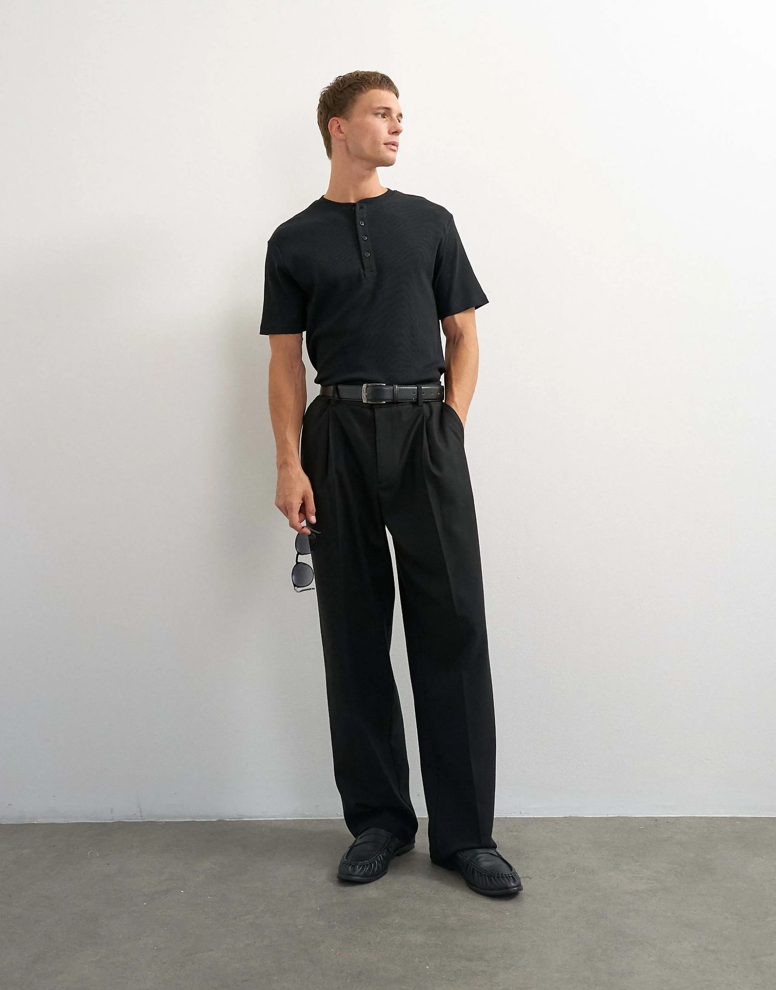 Topman slim fit rib knit henley neck t-shirt in black