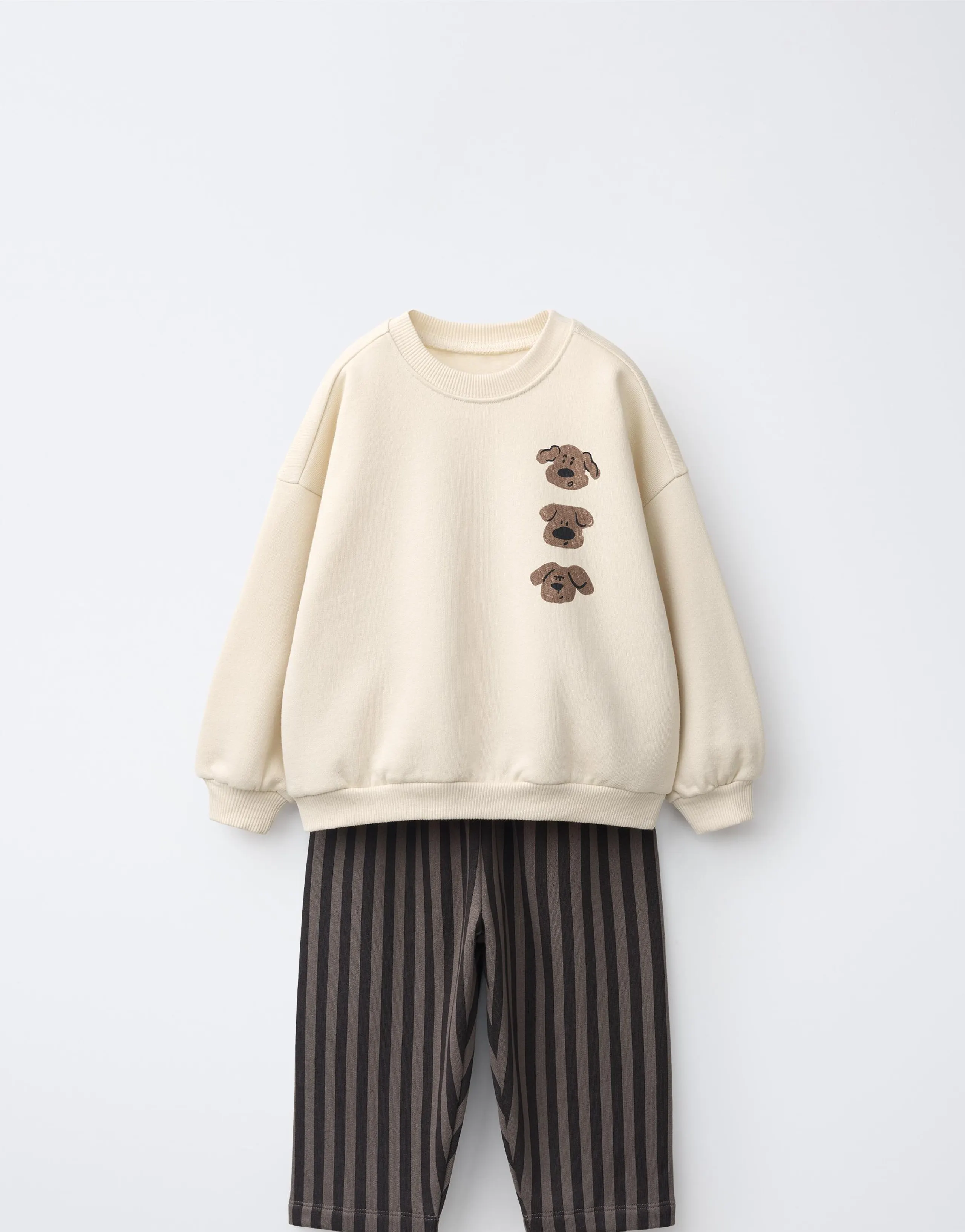DOG SWEATSHIRT AND STRIPED TROUSERS SET
