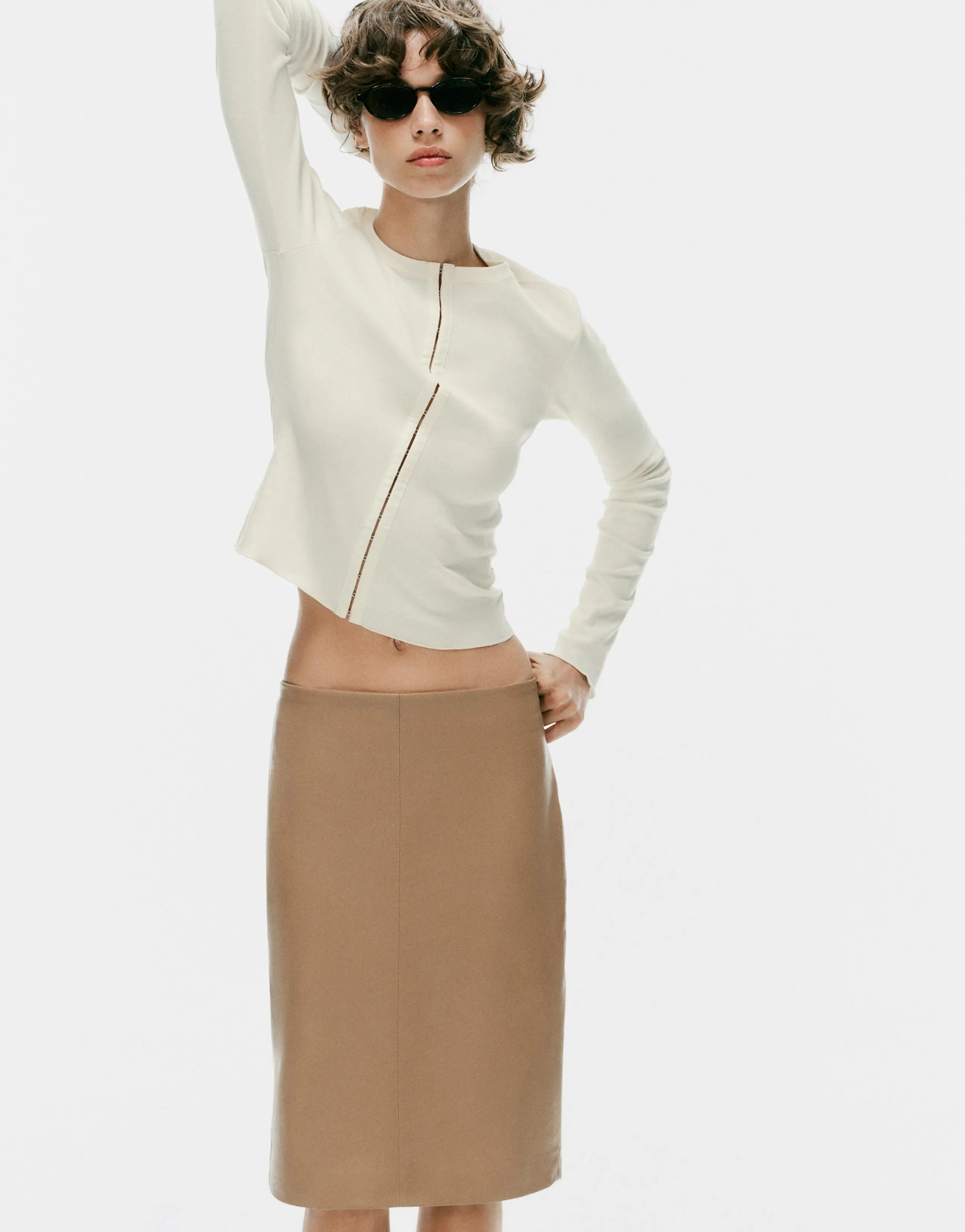 LEATHER EFFECT MIDI SKIRT
