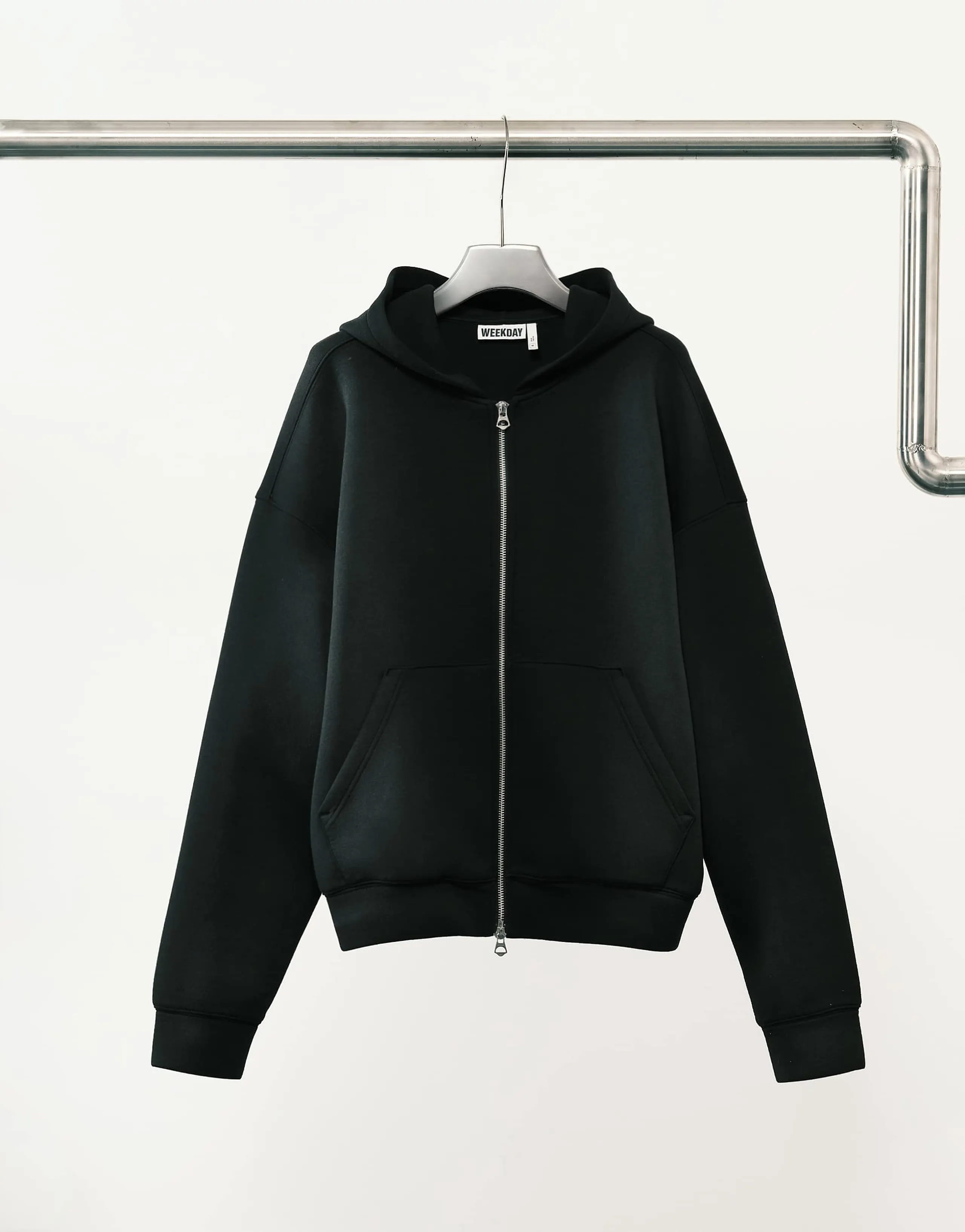 Weekday scuba-style fabric zip up hoodie in washed black - part of a set