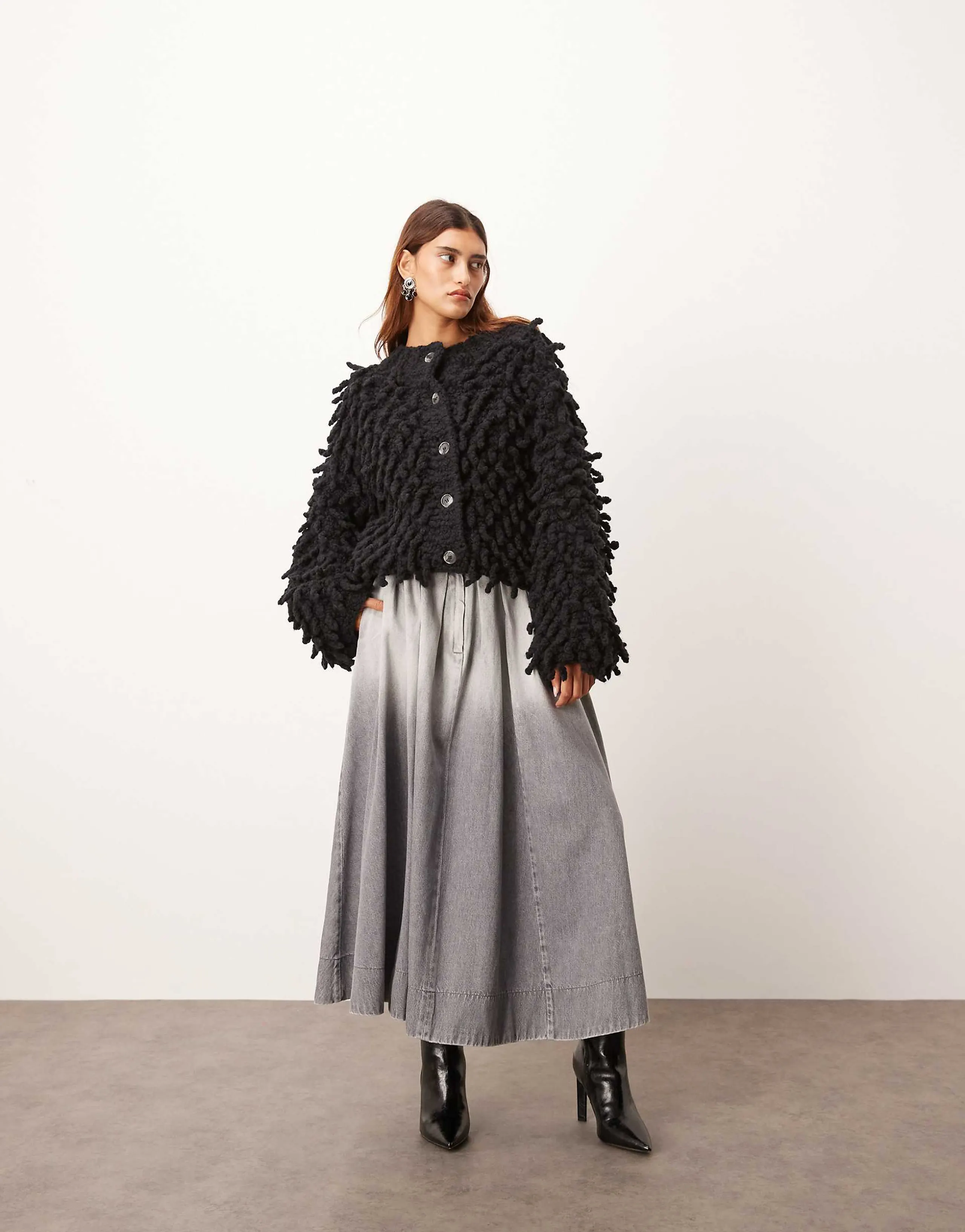ARRANGE washed denim maxi skirt in gray