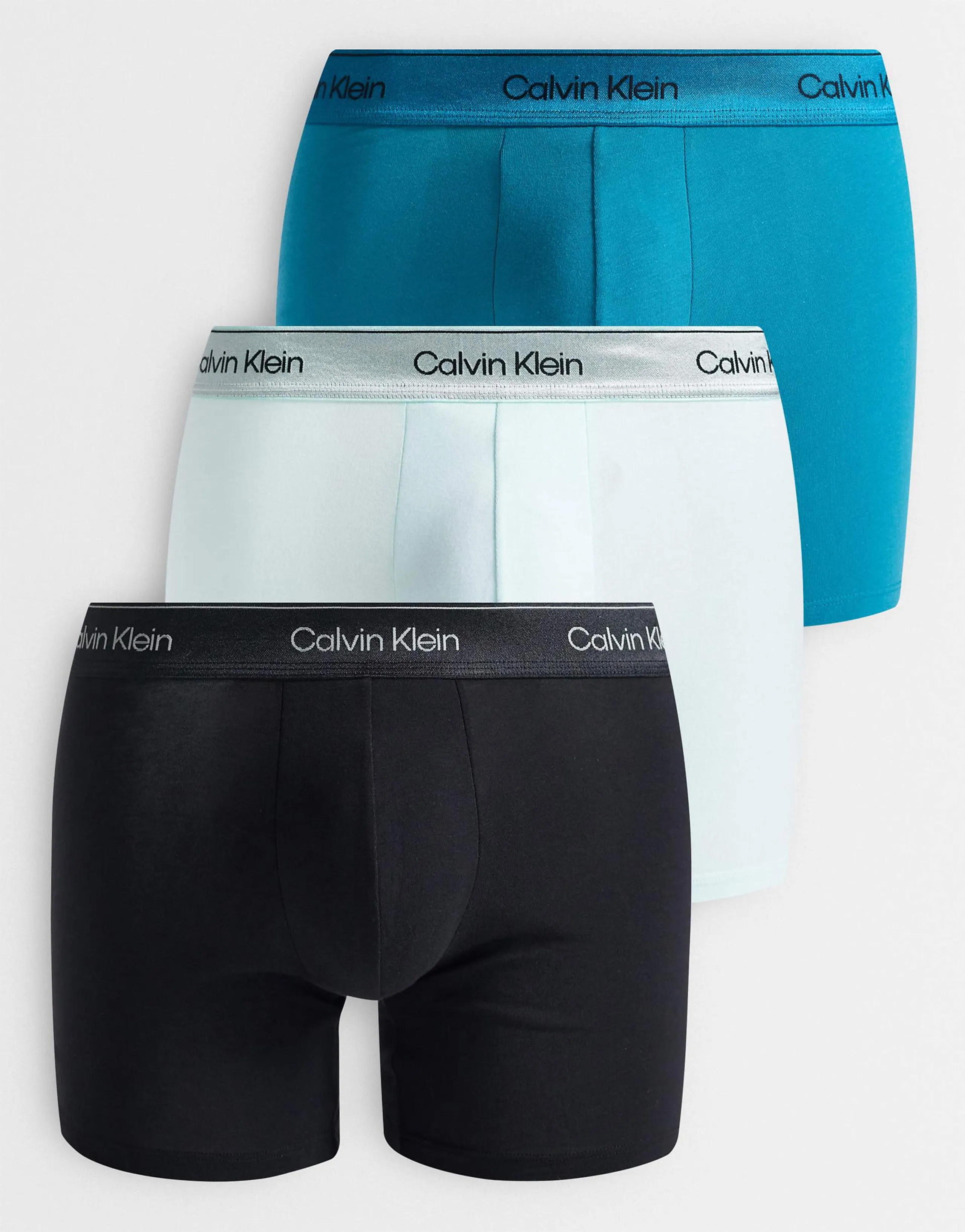 Calvin Klein Icon Cotton Stretch 3 pack boxer briefs in black/turquoise/aqua