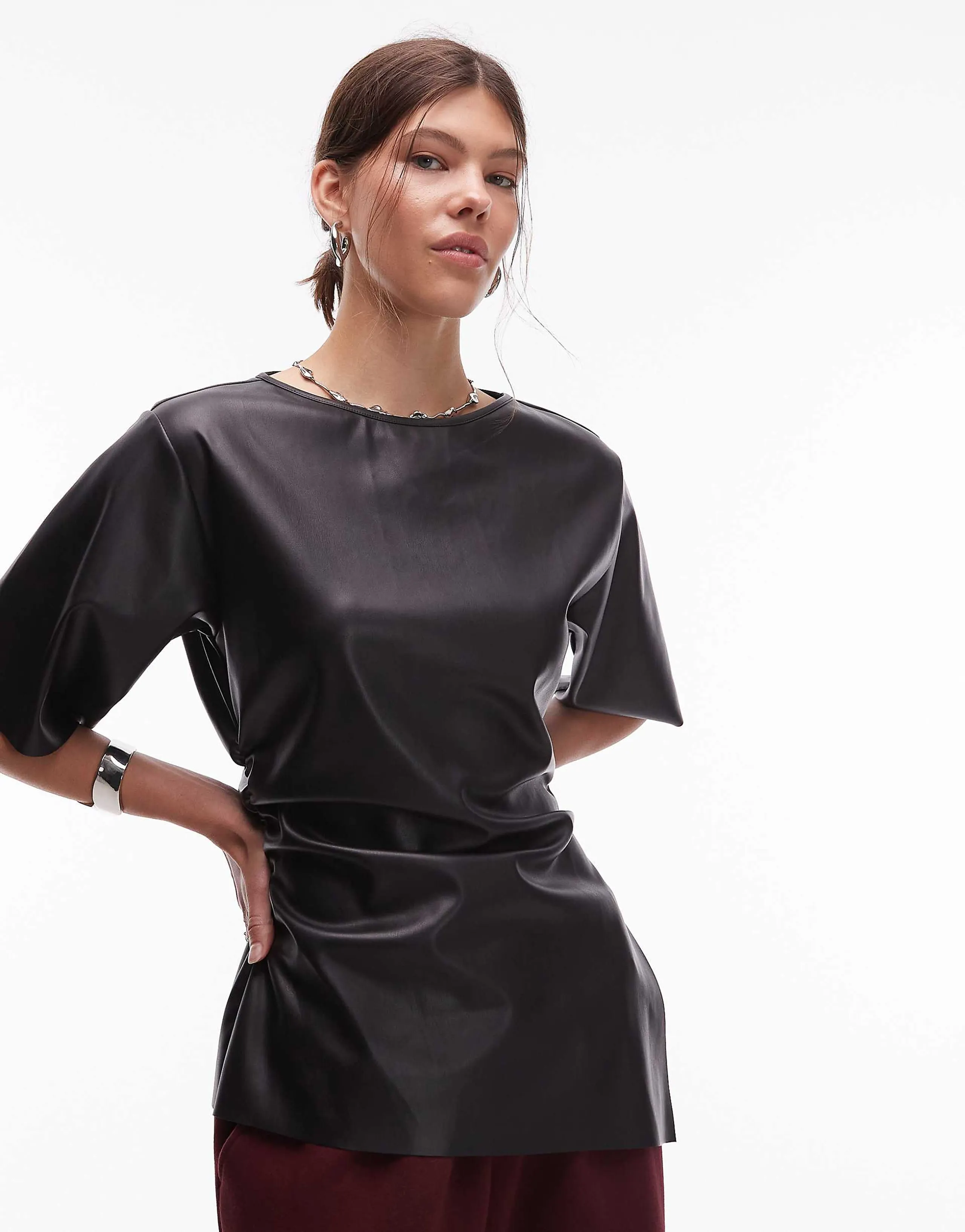 ASOS DESIGN PU cinched side tee in black