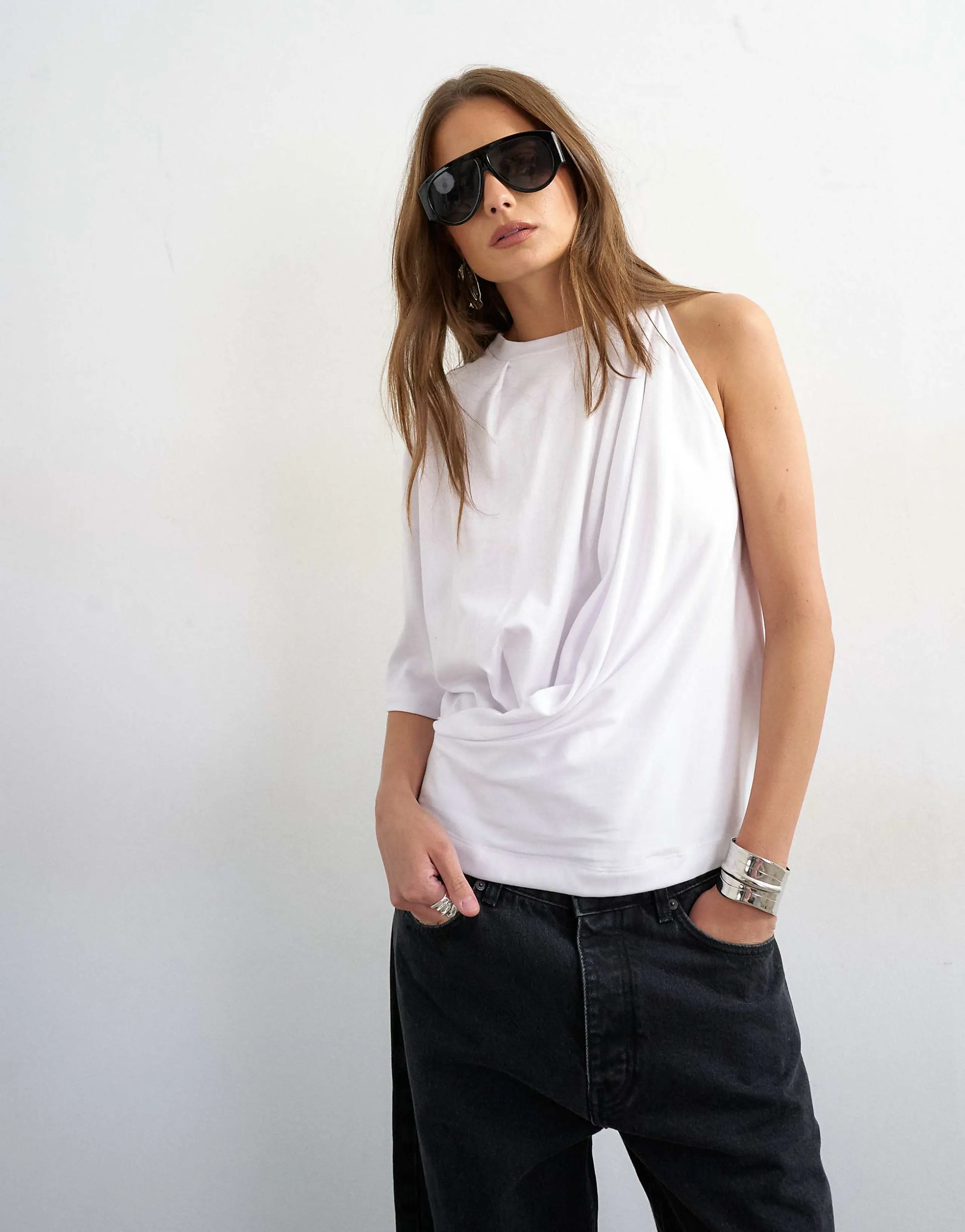 Topshop asymmetric draped tee in white