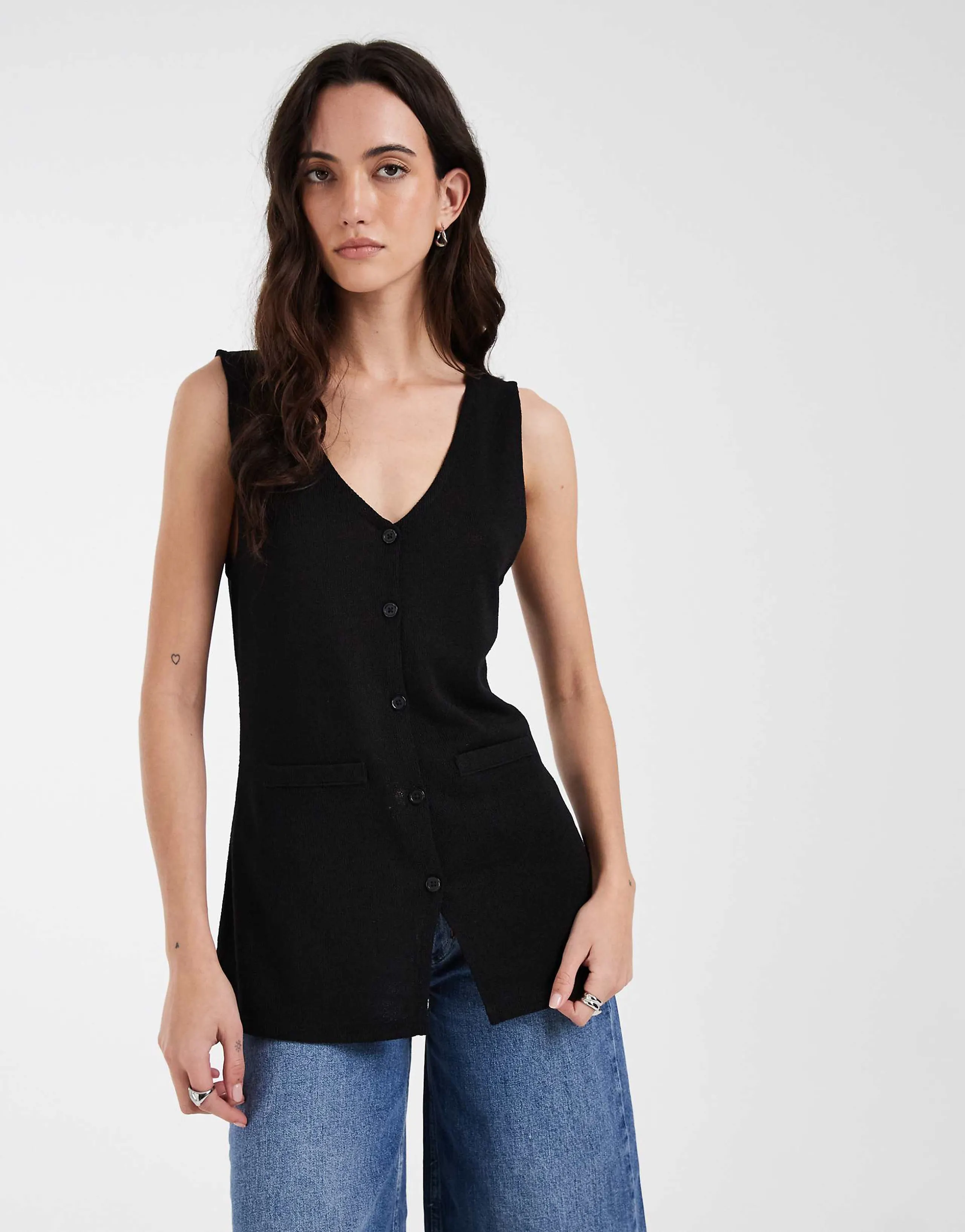 JJXX longline knit vest in black