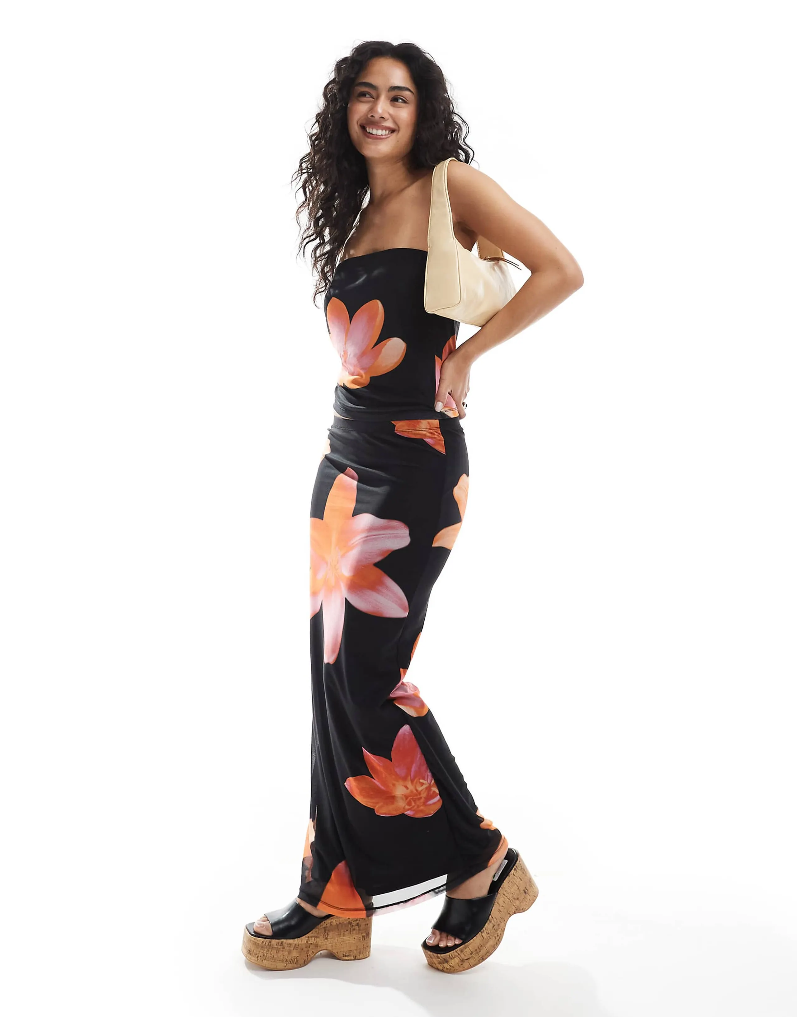 JJXX mesh maxi skirt with flower print - part of a set