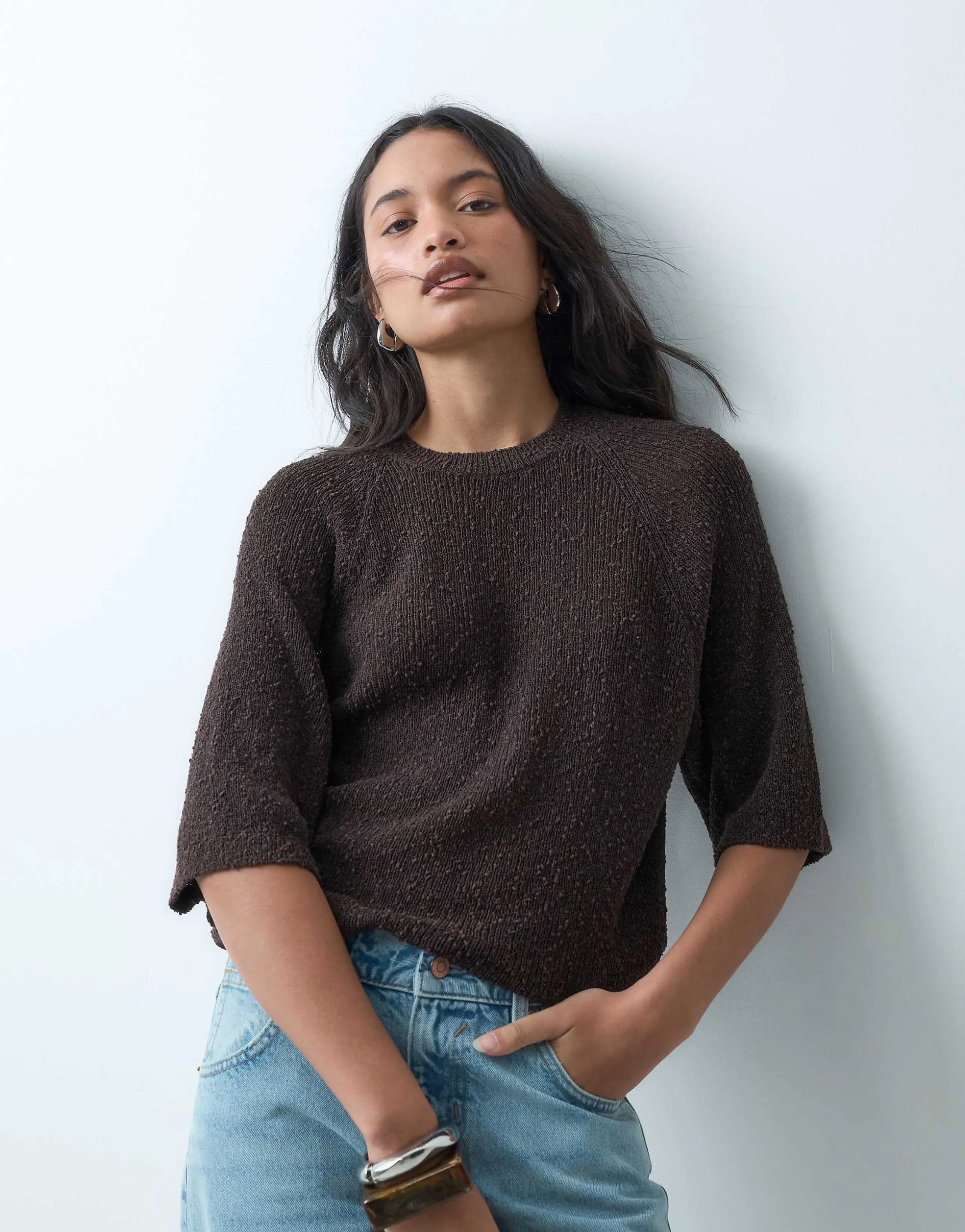 ASOS DESIGN crew neck slouchy drop sleeve T-shirt in chocolate