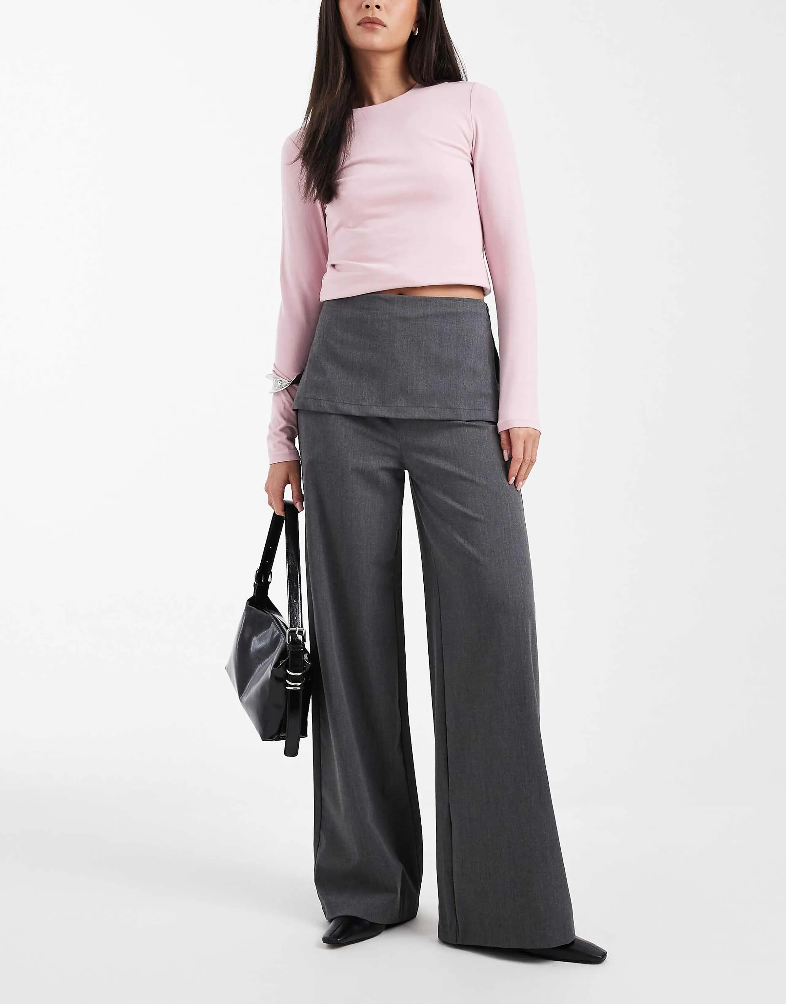ASOS DESIGN tailored pants with skirt in charcoal gray