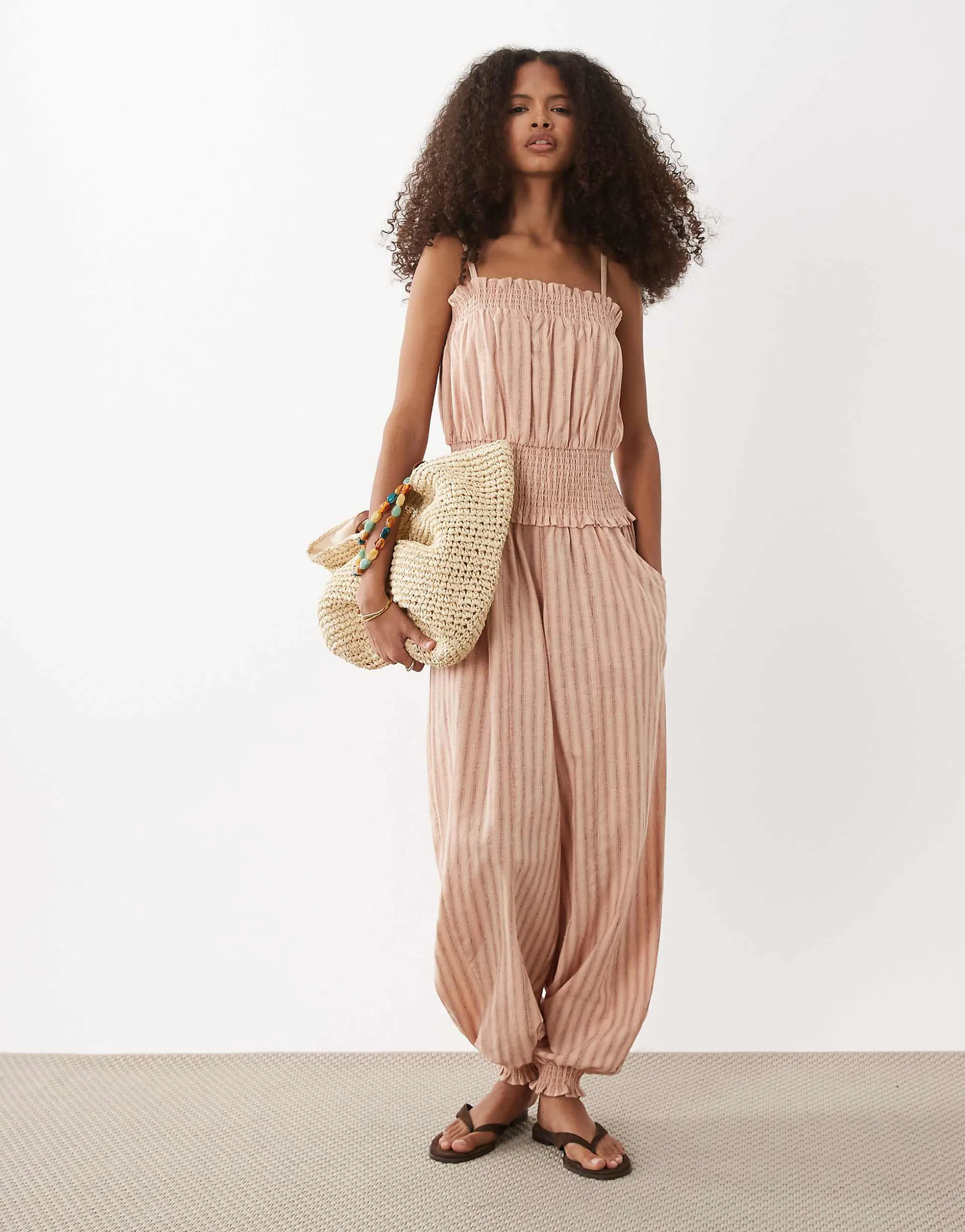 ASOS DESIGN barrel leg jumpsuit in pink stripes