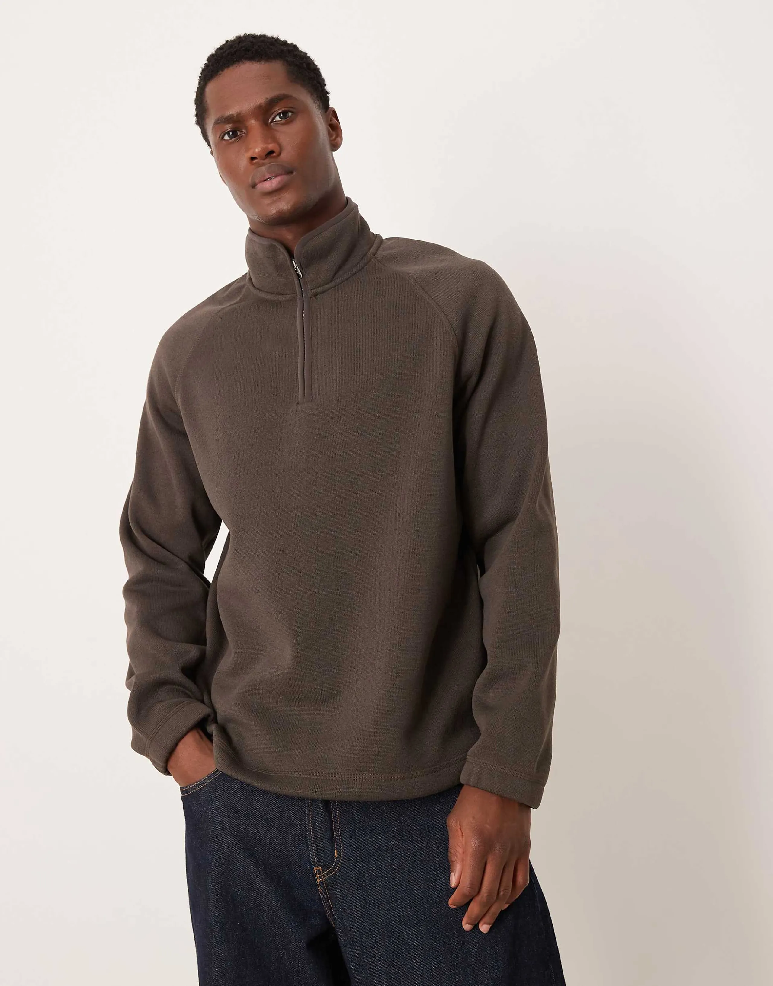 ARKET half zip fleece sweatshirt in brown