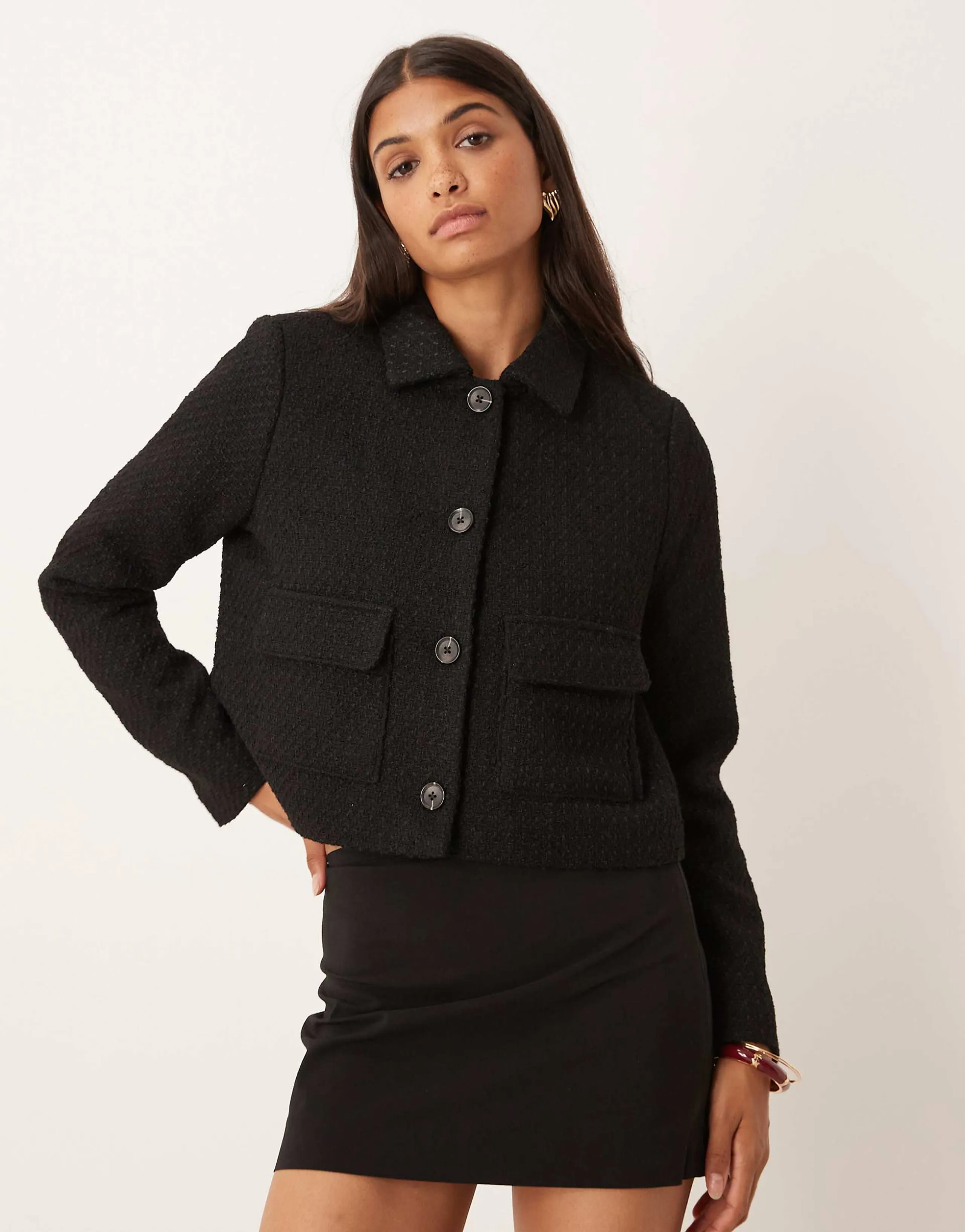 AWARE boucle button front trophy jacket in black