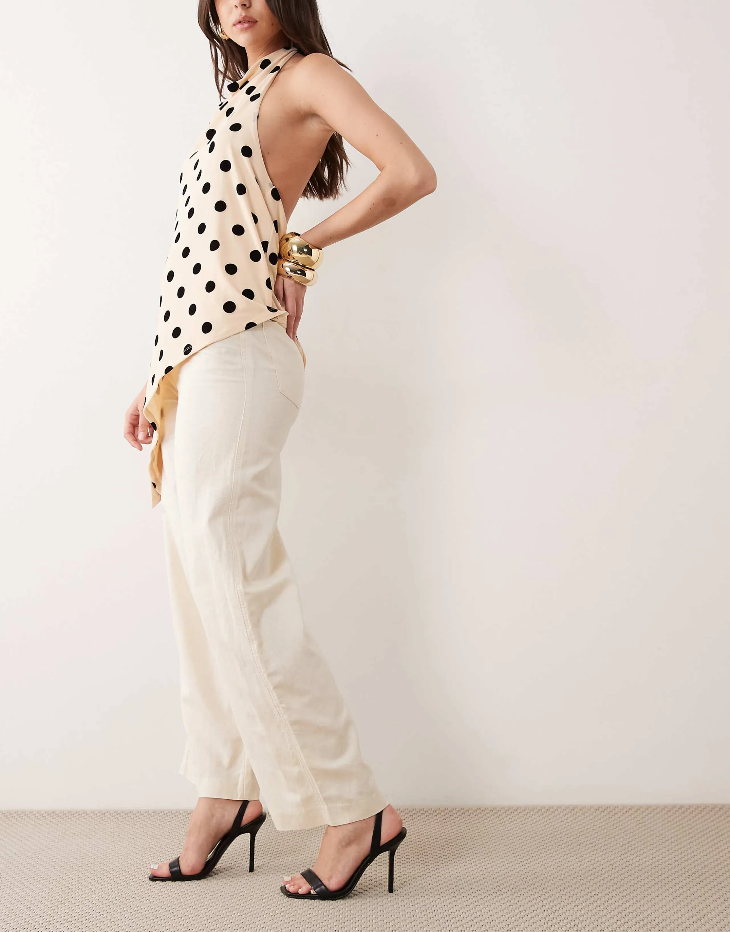 Mango linen mix tailored pants in light beige