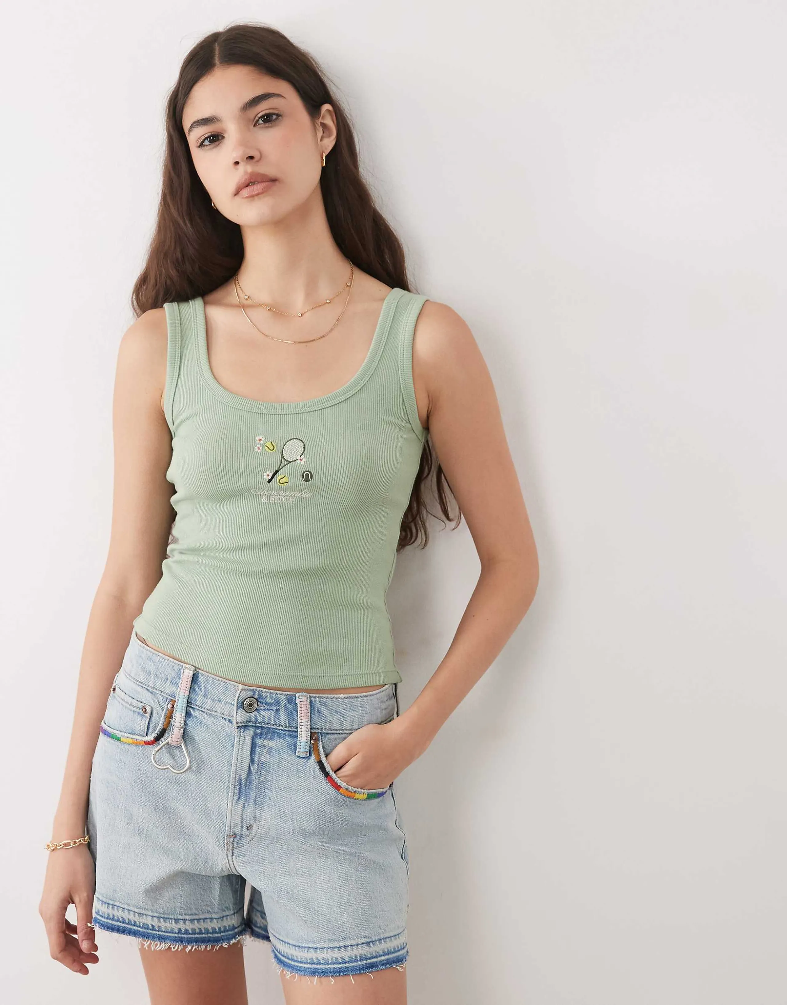 Abercrombie & Fitch scoop neck tank top with tennis embroidery in green