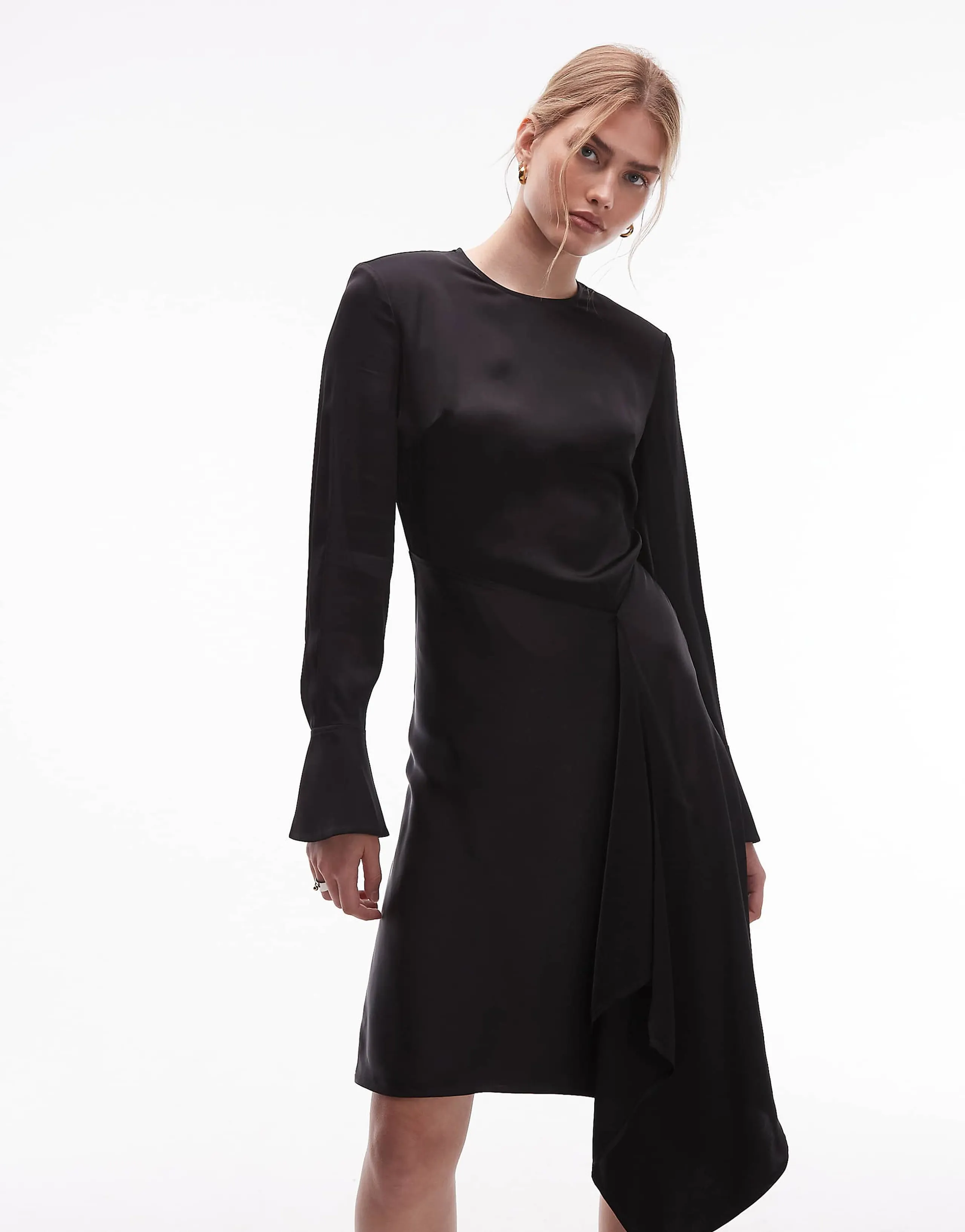 & Other Stories satin mini dress with asymmetric hem in black