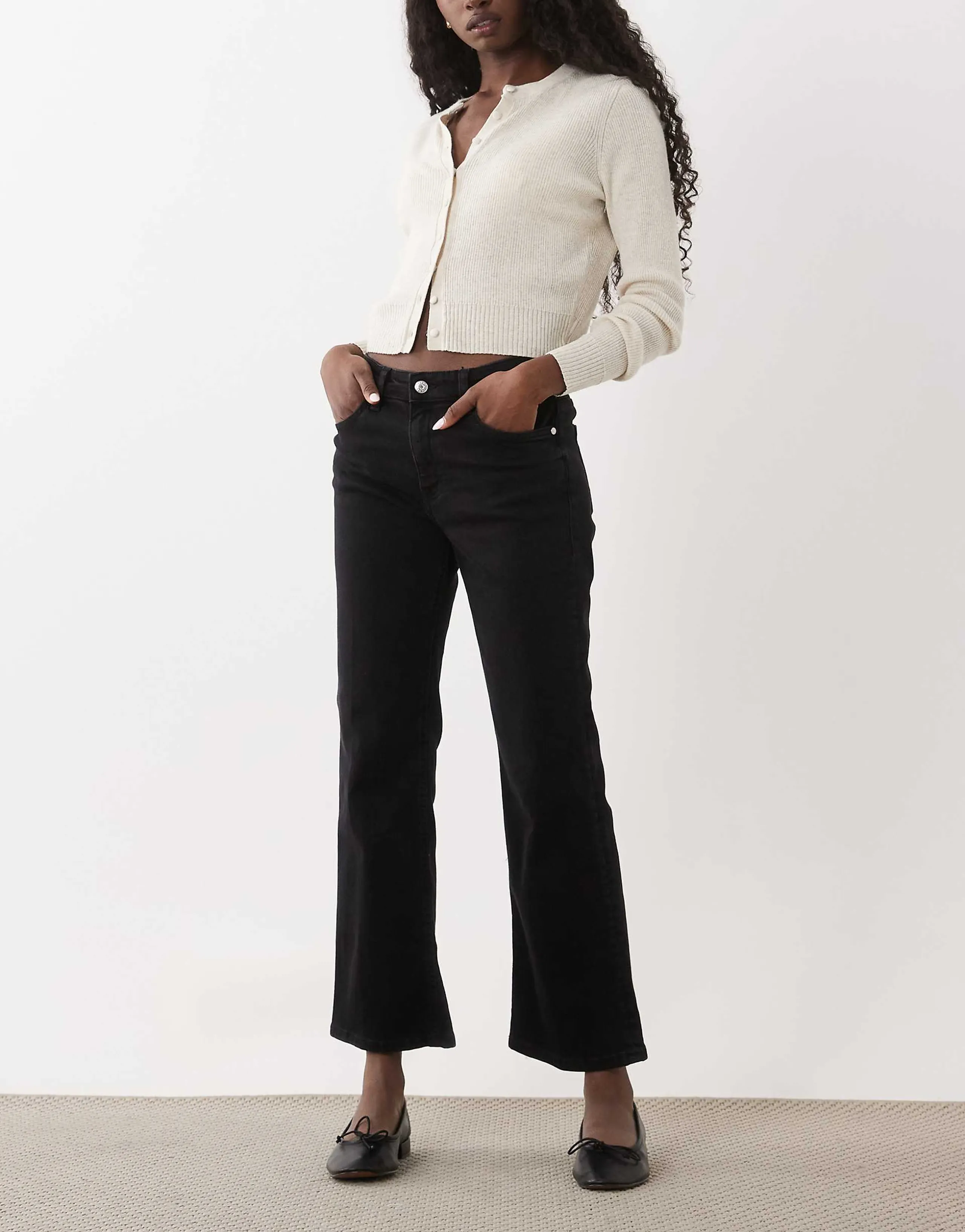Mango Sienna cotton blend kick flare jeans in black