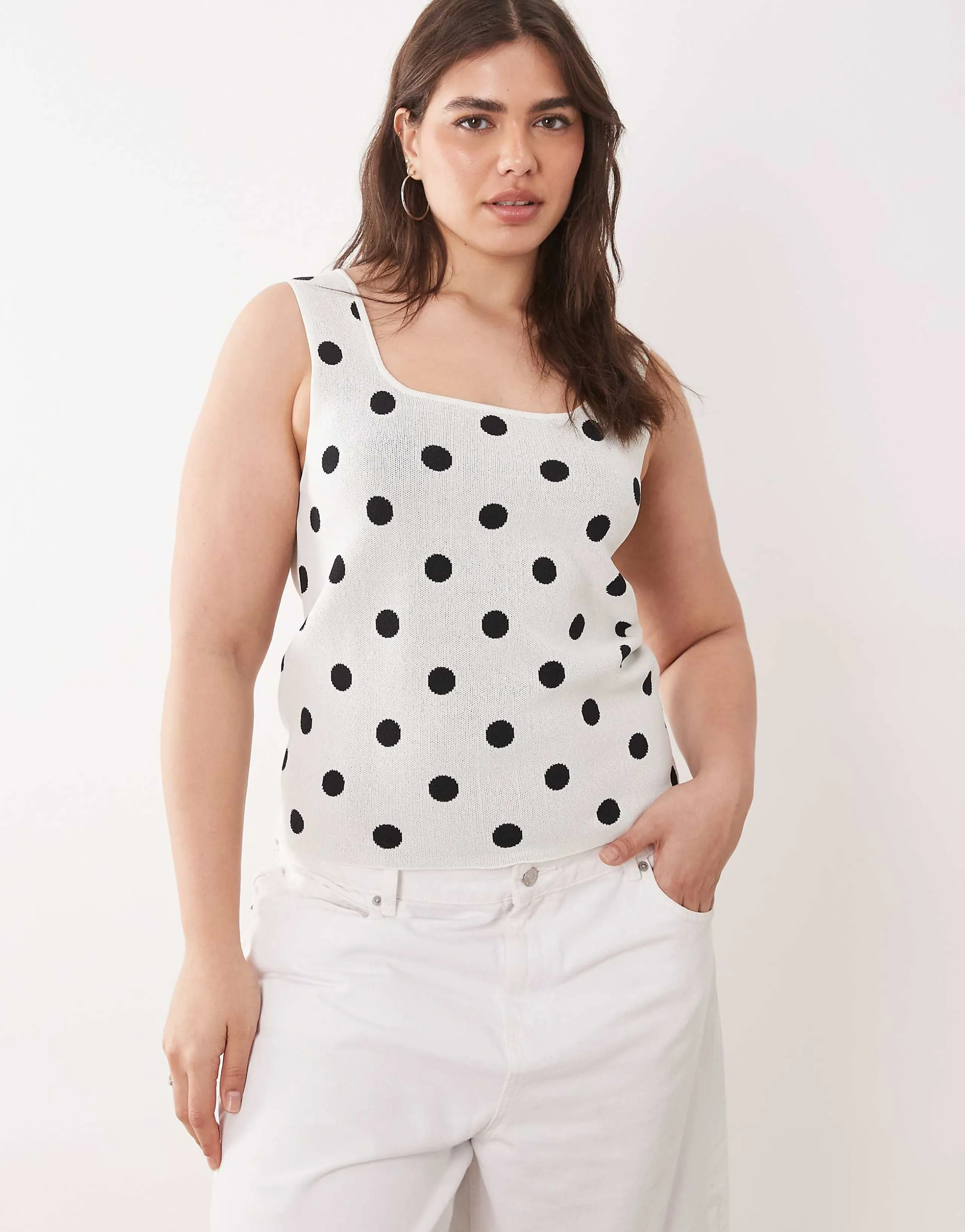 ASOS DESIGN Curve compact square neck cami top in polka dots