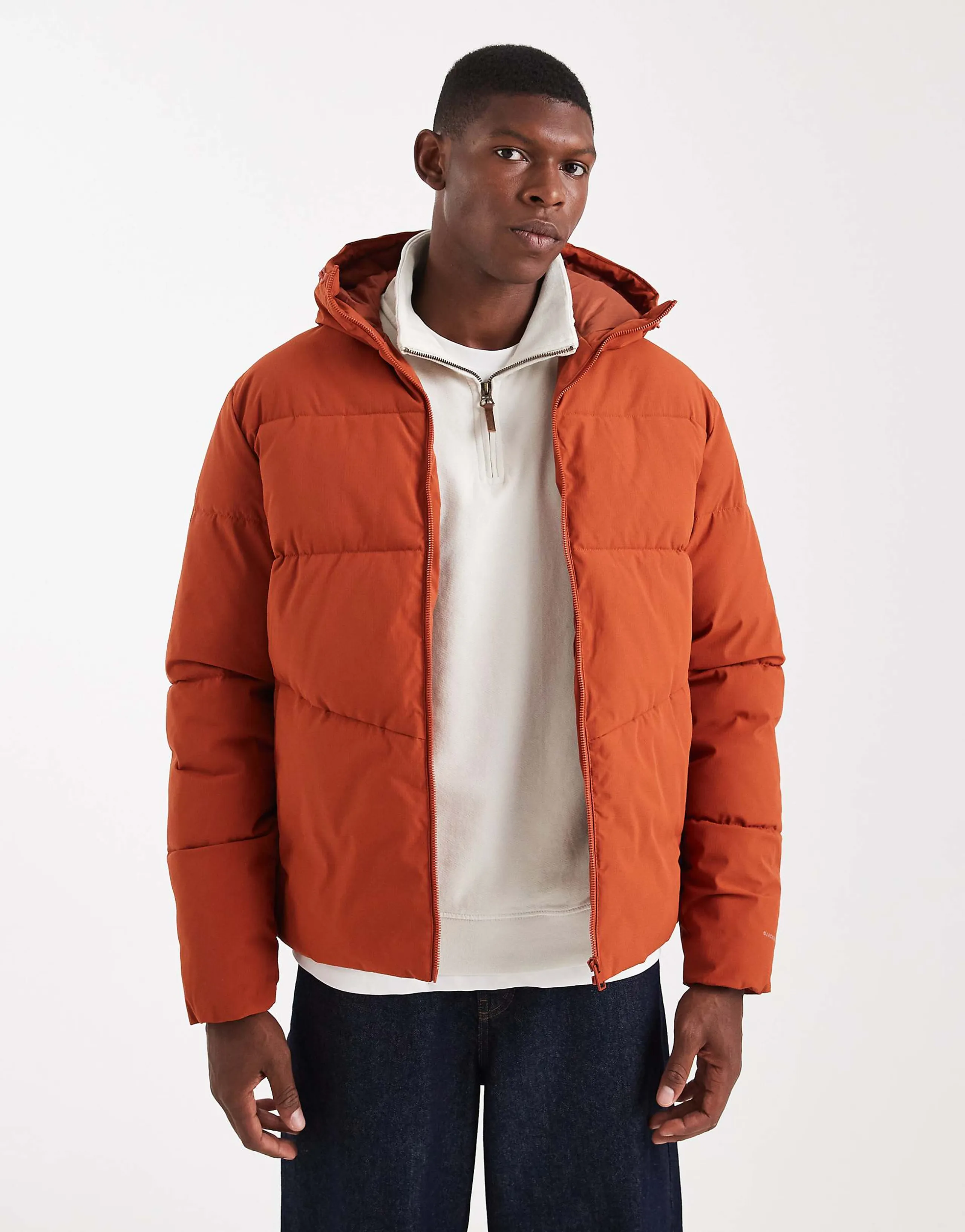 Jack & Jones hooded puffer jacket in orange