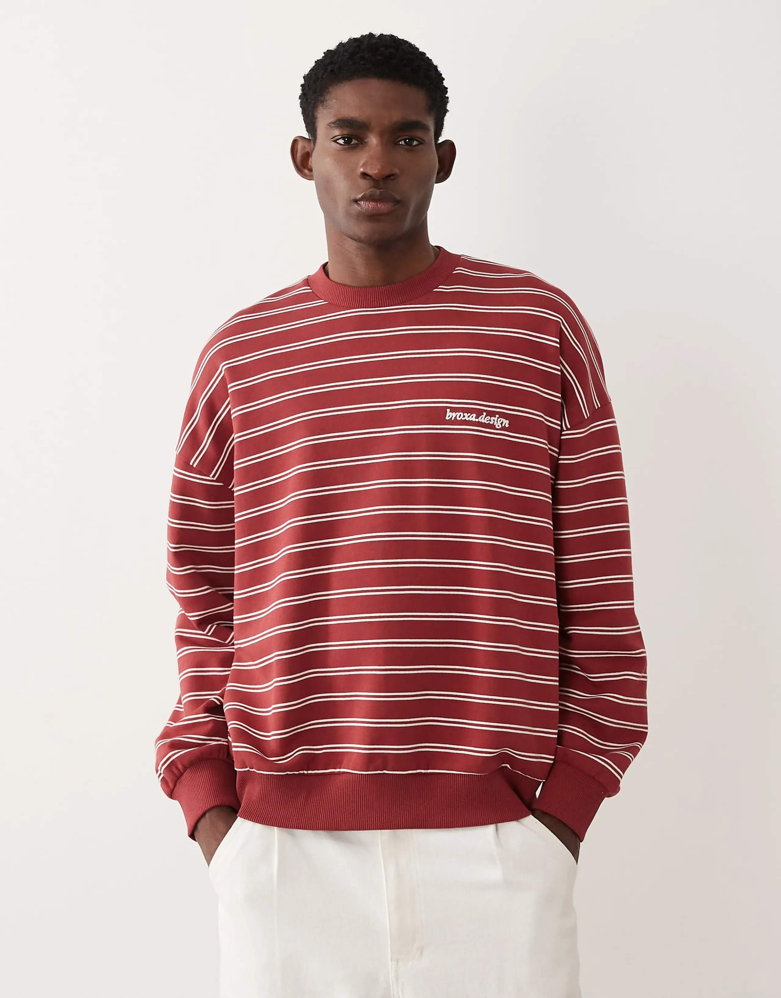 ASOS DESIGN extreme oversized striped sweatshirt with embroidery in red