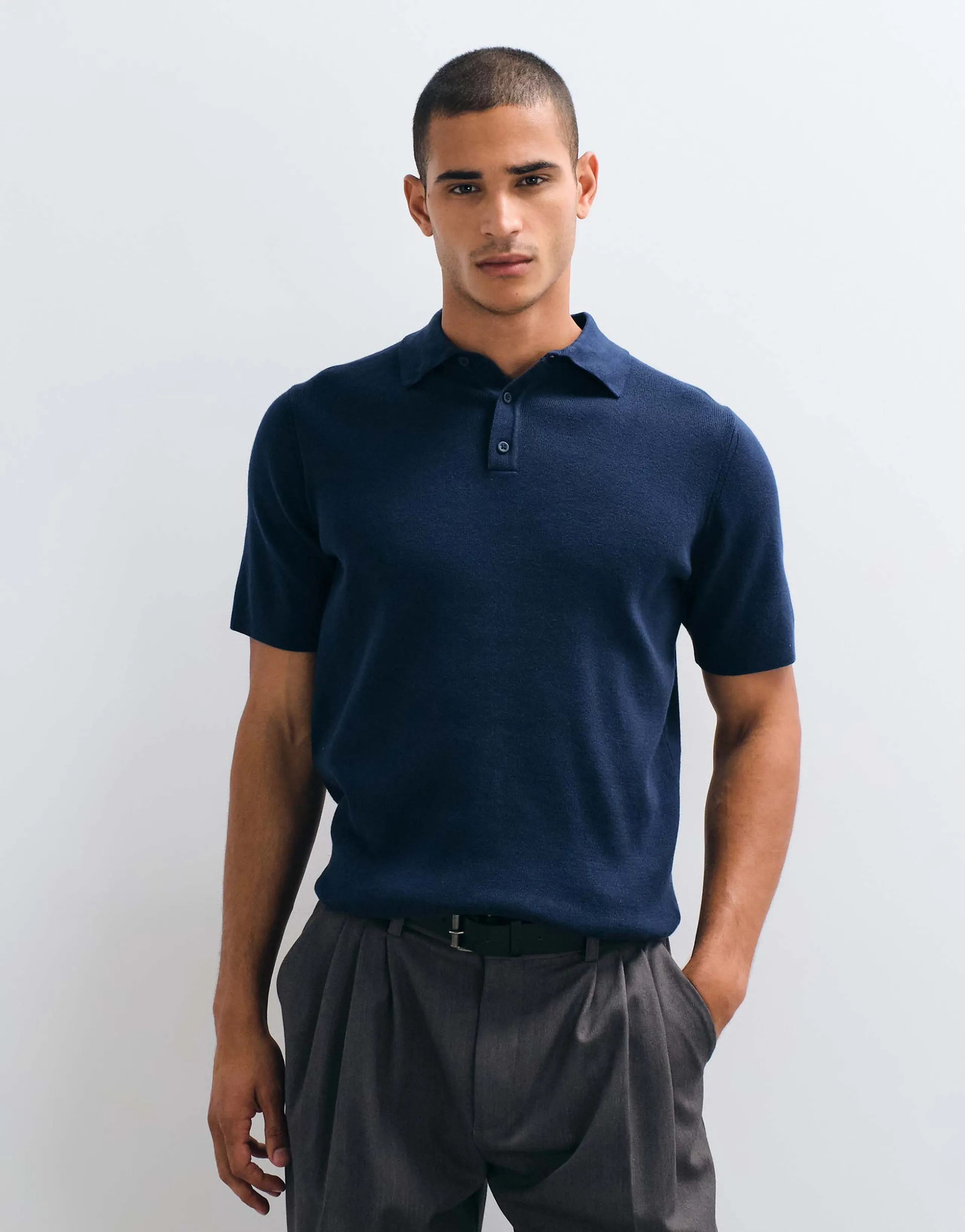 ASOS DESIGN Essential fine-rib knit polo in navy
