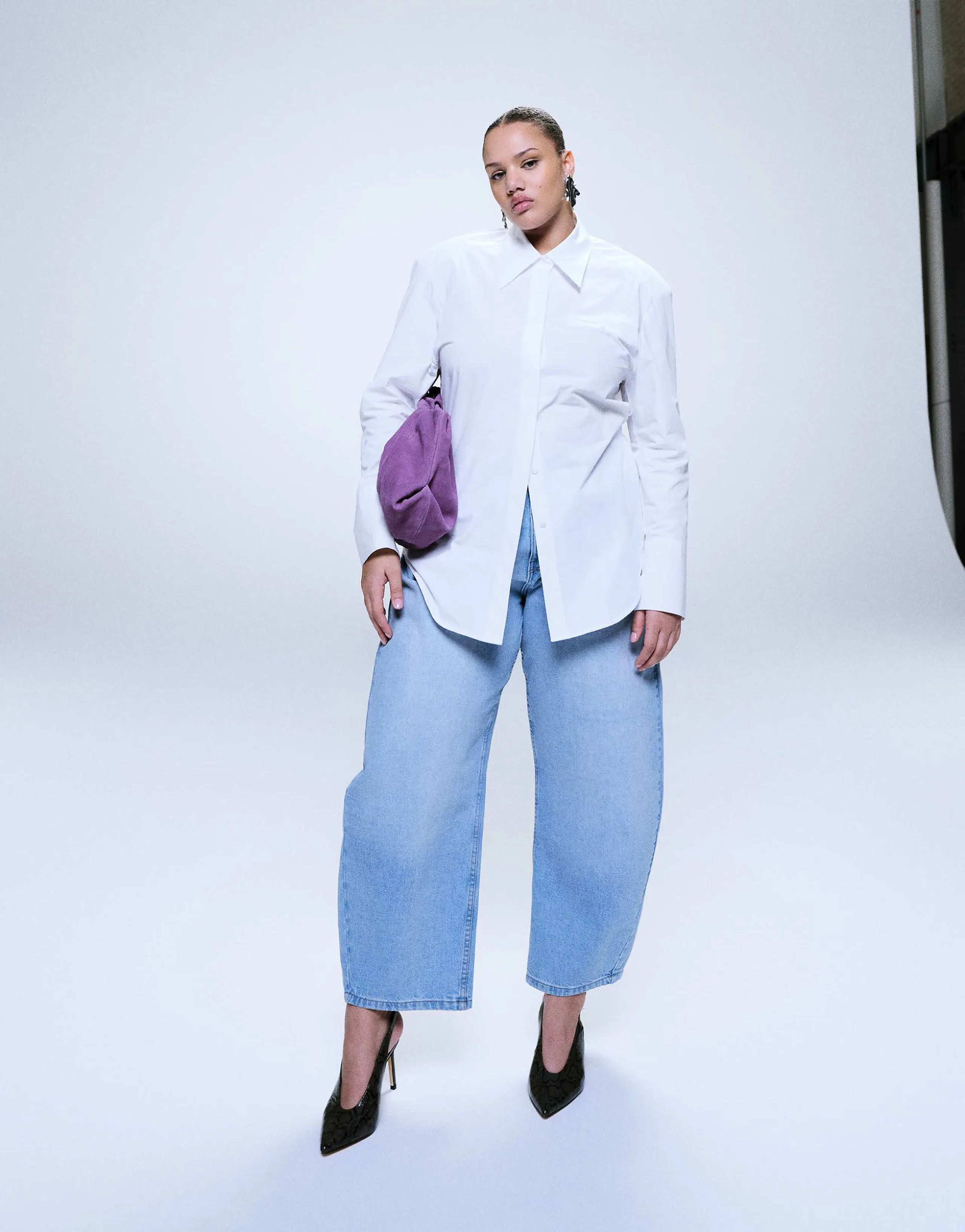 ASOS DESIGN Curve high waist barrel leg jeans in light wash