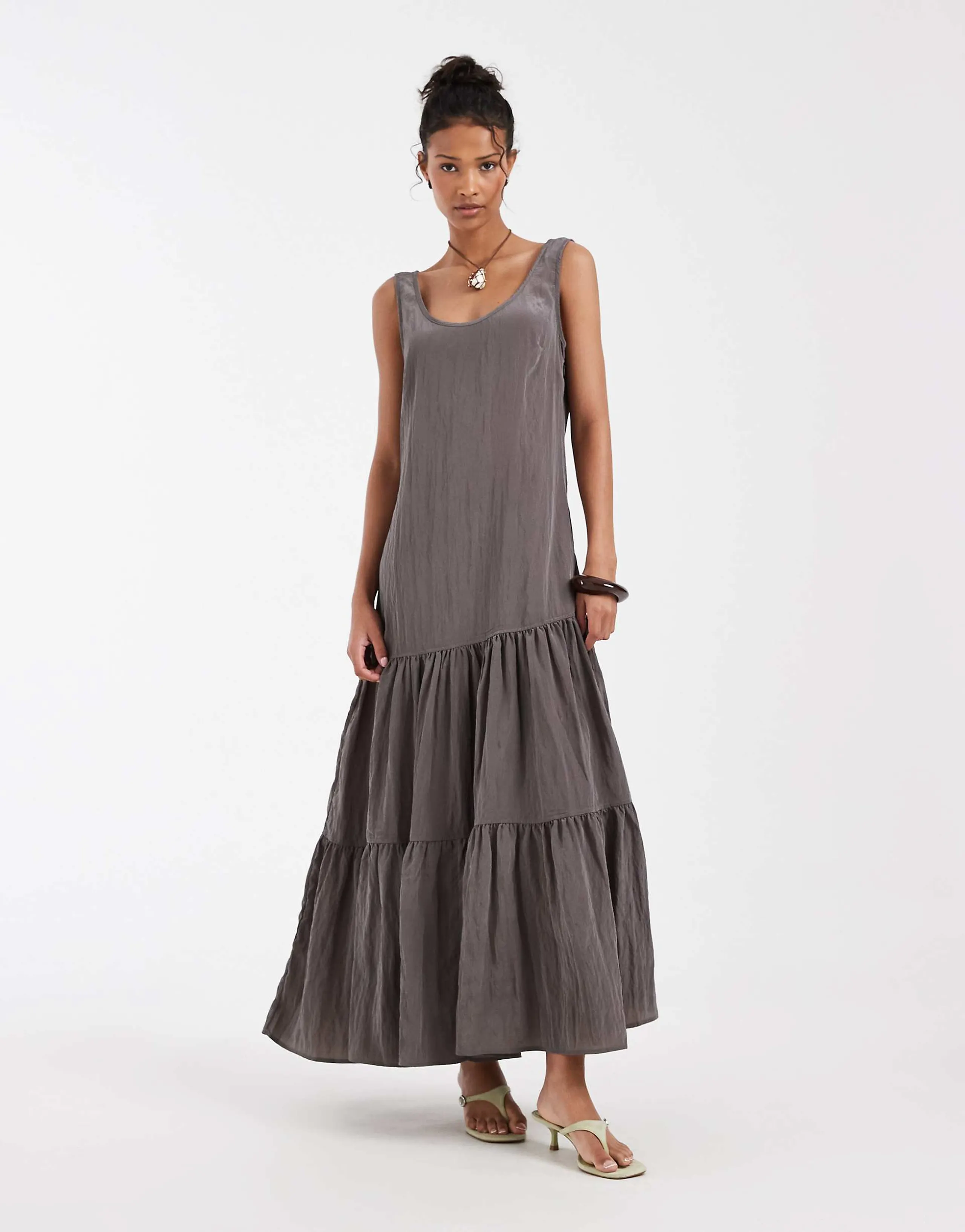& Other Stories tiered maxi dress in charcoal gray