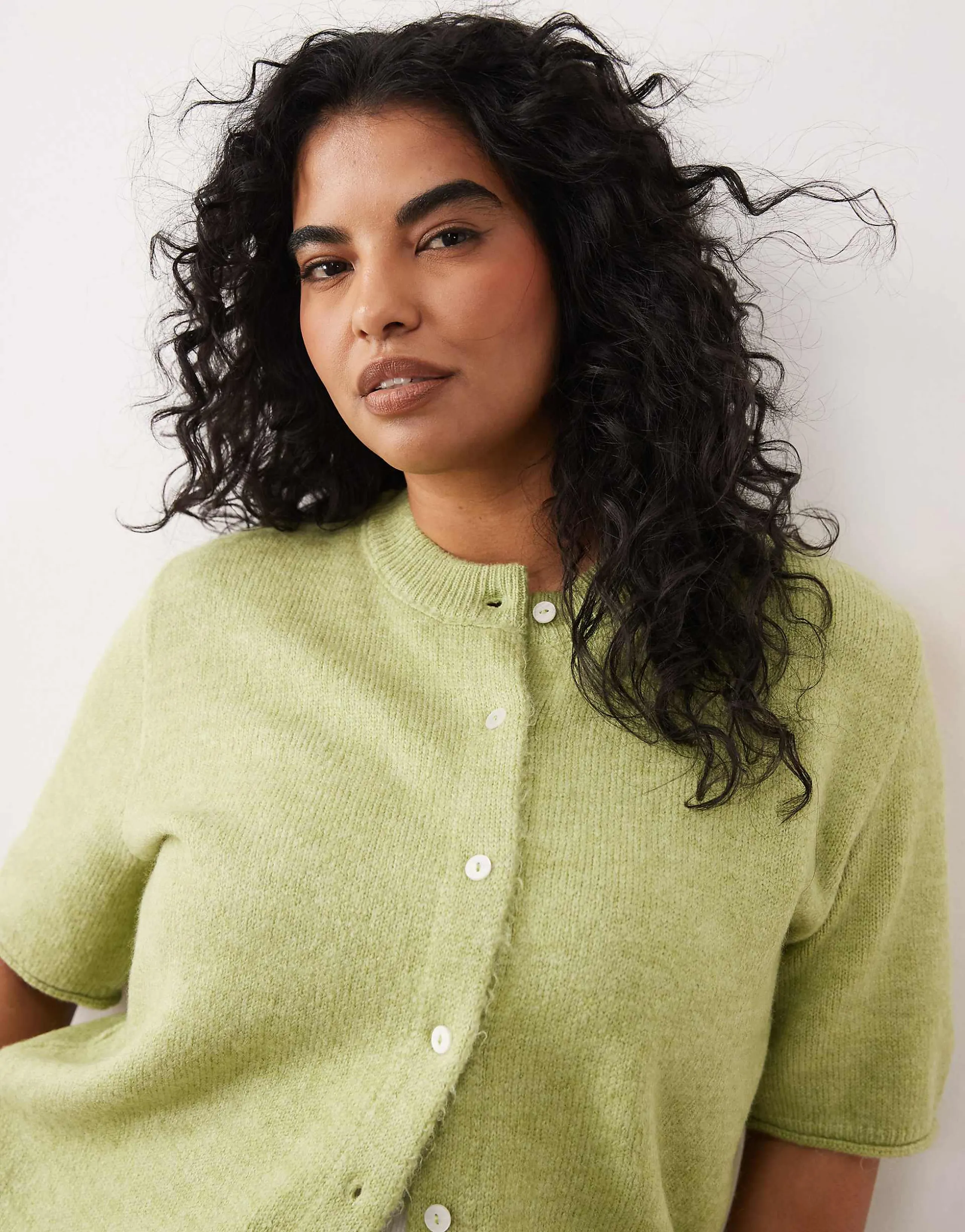ASOS DESIGN Curve lightweight relaxed short sleeve cardigan in pistachio