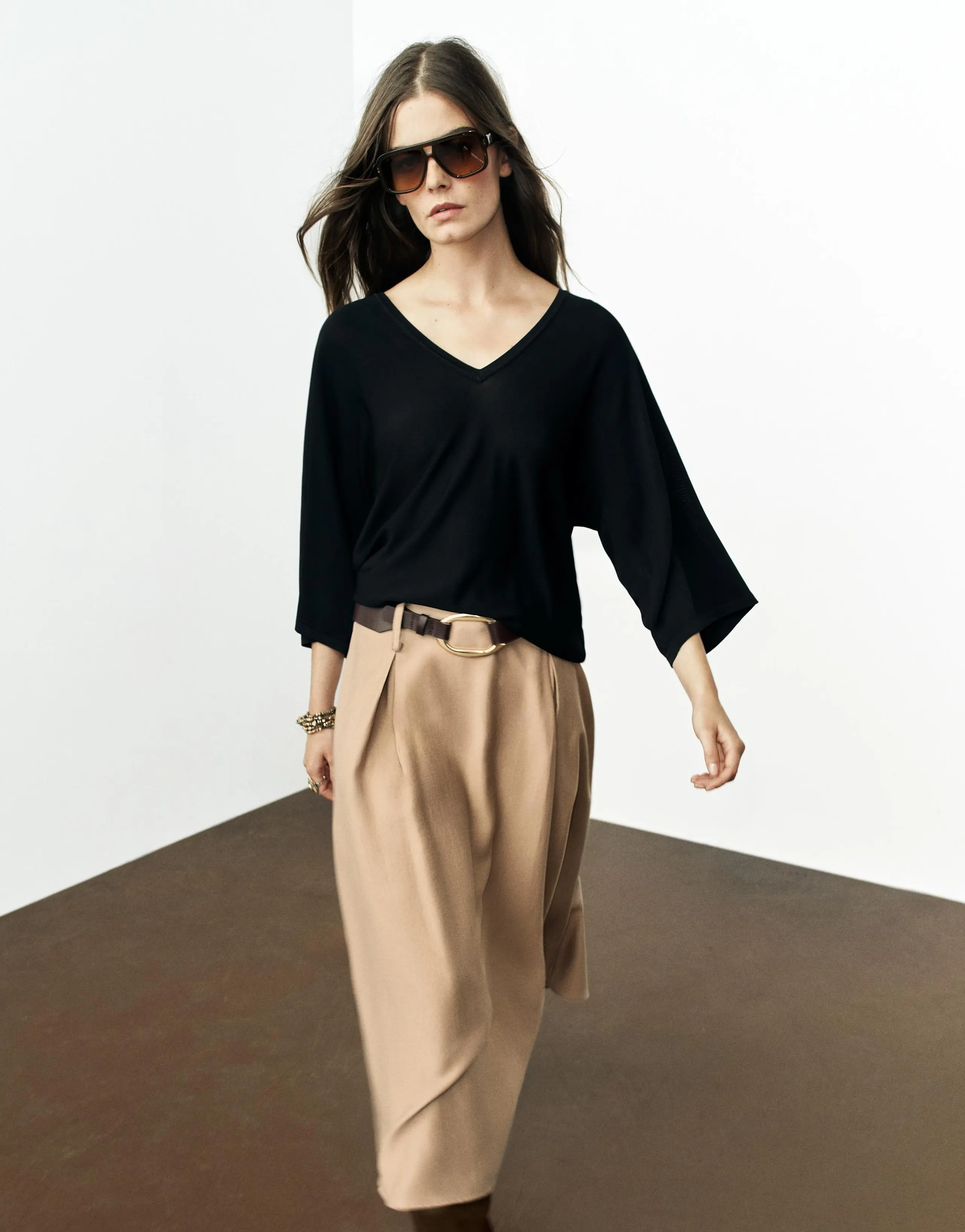 BELTED MIDI FLARED SKIRT