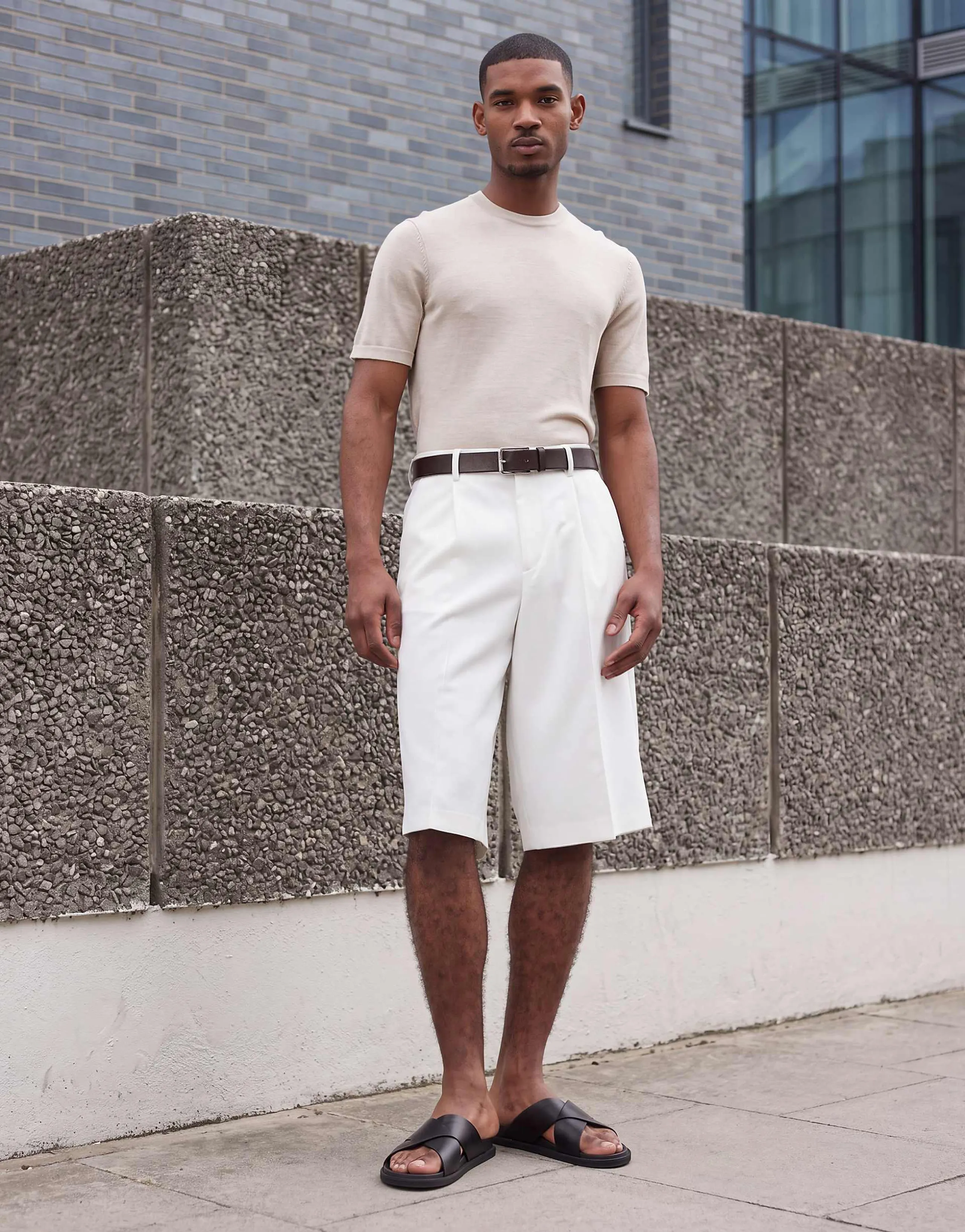 ASOS DESIGN short sleeve knit pure merino wool crew neck in beige