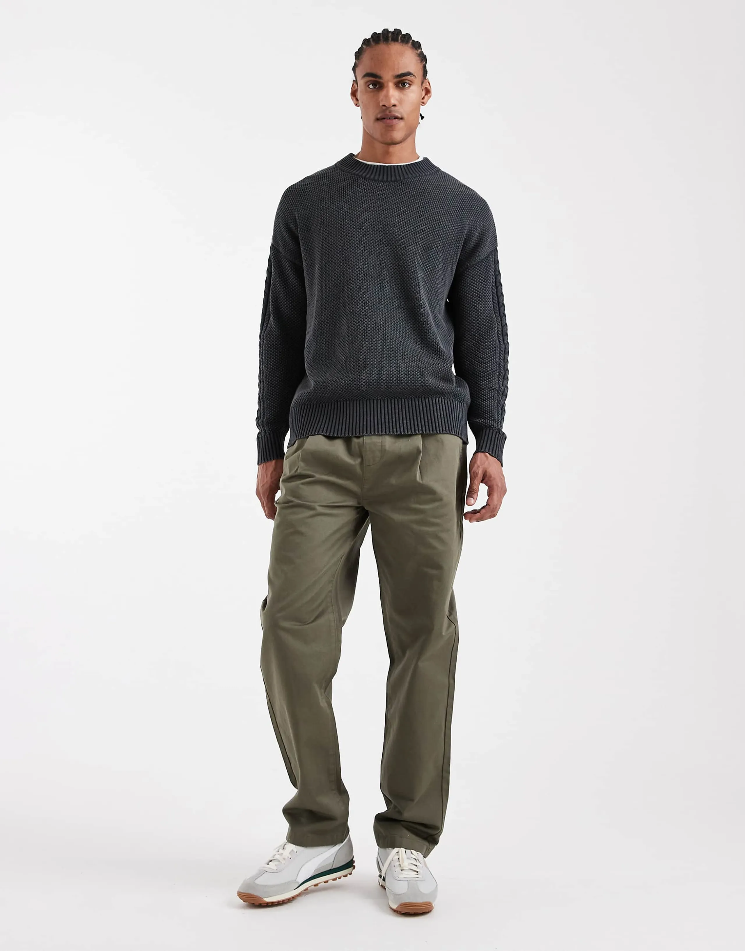 ASOS DESIGN straight leg pants with pleats in khaki green - part of a set