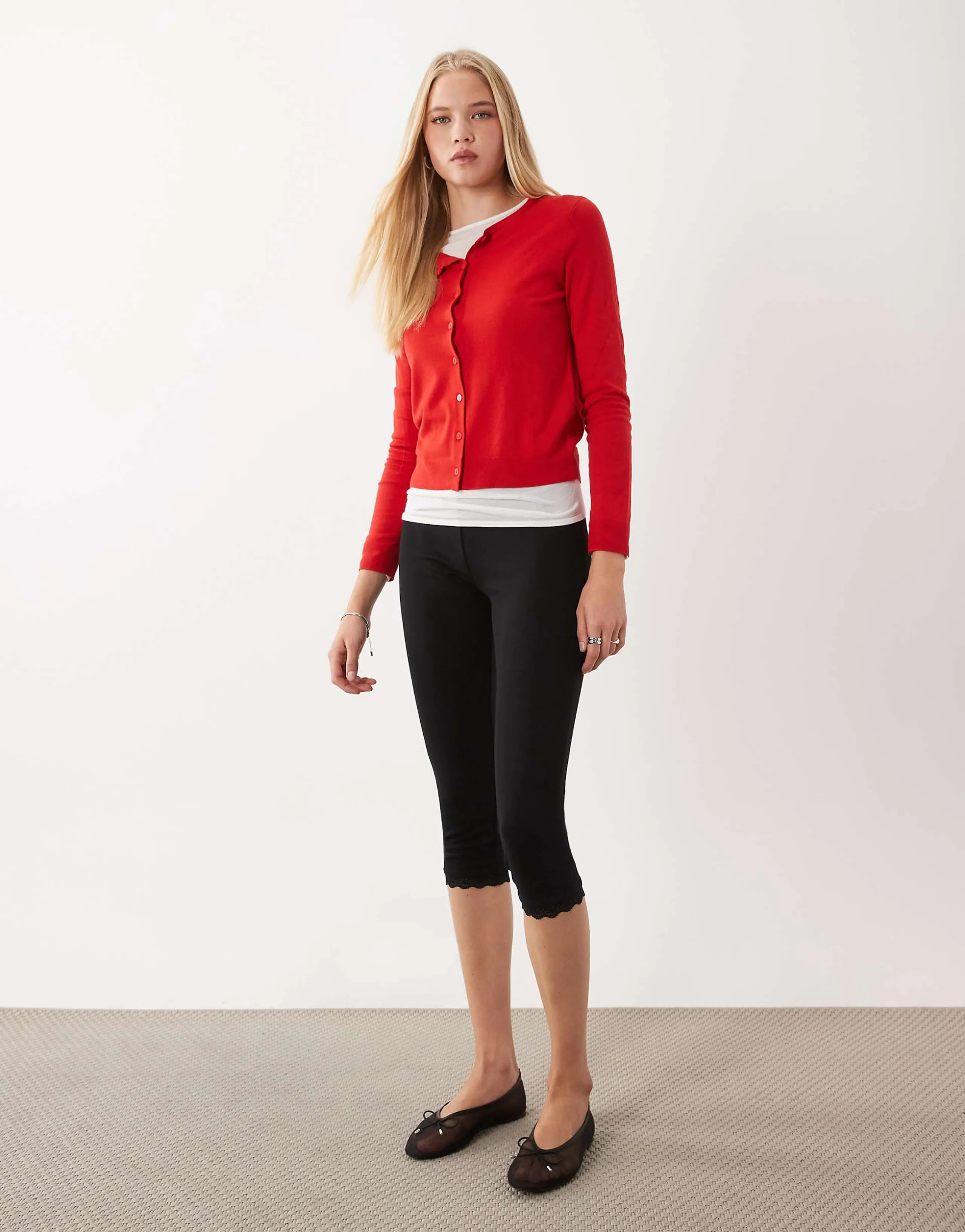 ASOS DESIGN capri leggings with lace trim in black