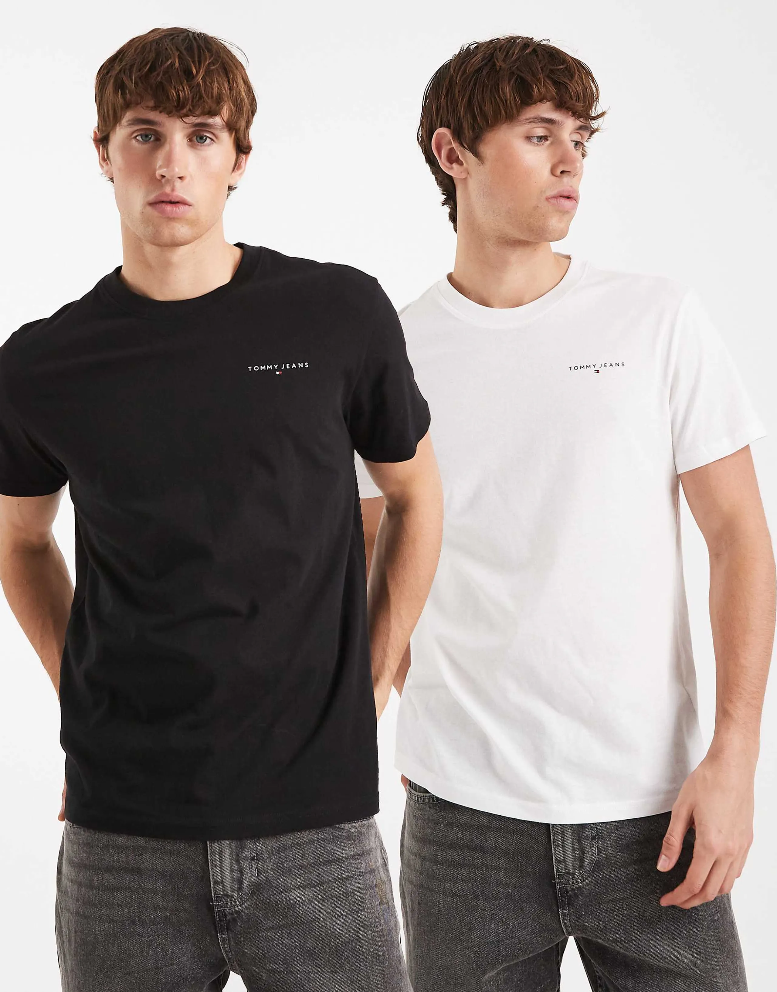 Tommy Jeans 2-pack slim linear chest logo T-shirts in black and ecru