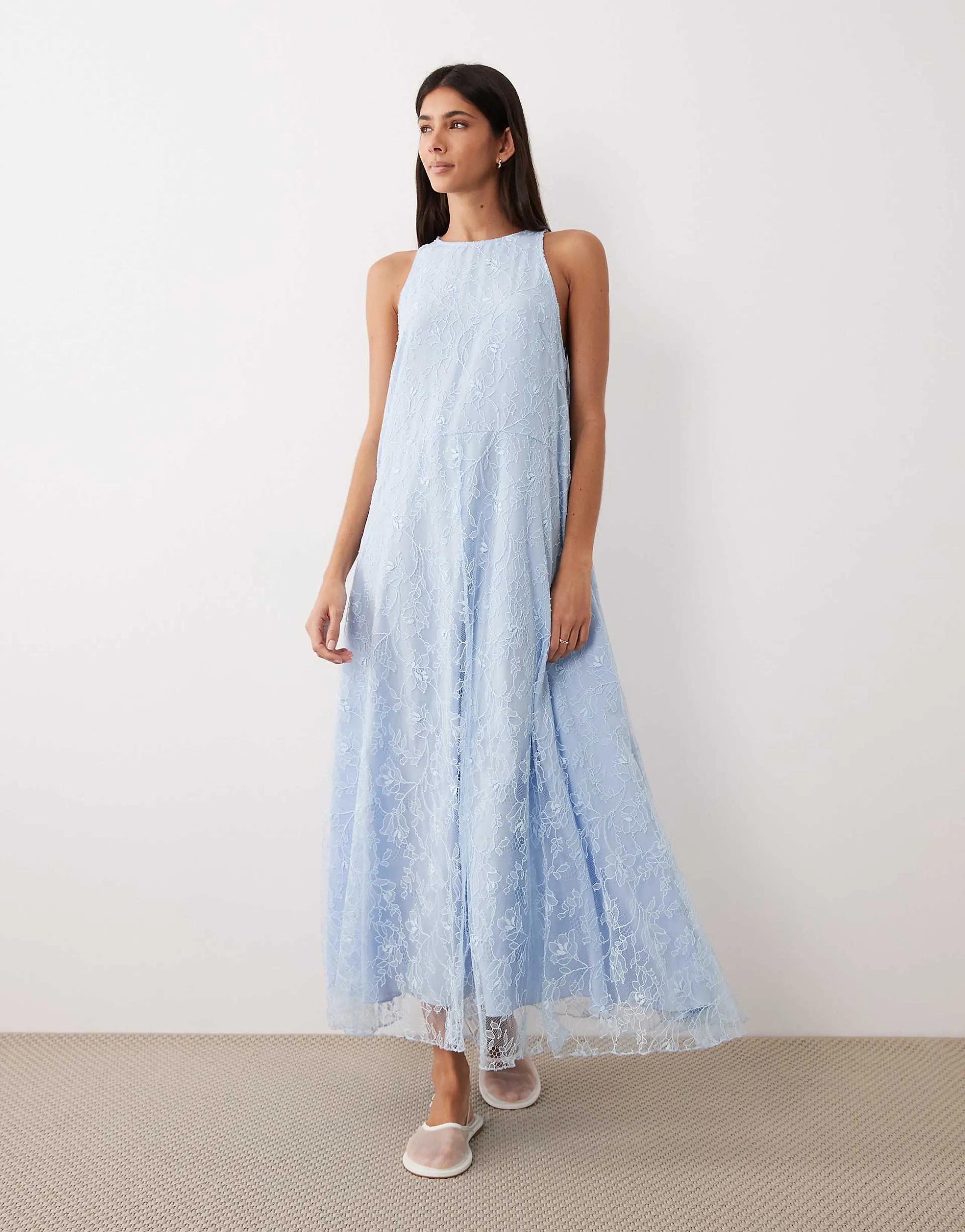 ASOS DESIGN high neck racer lace maxi dress in baby blue